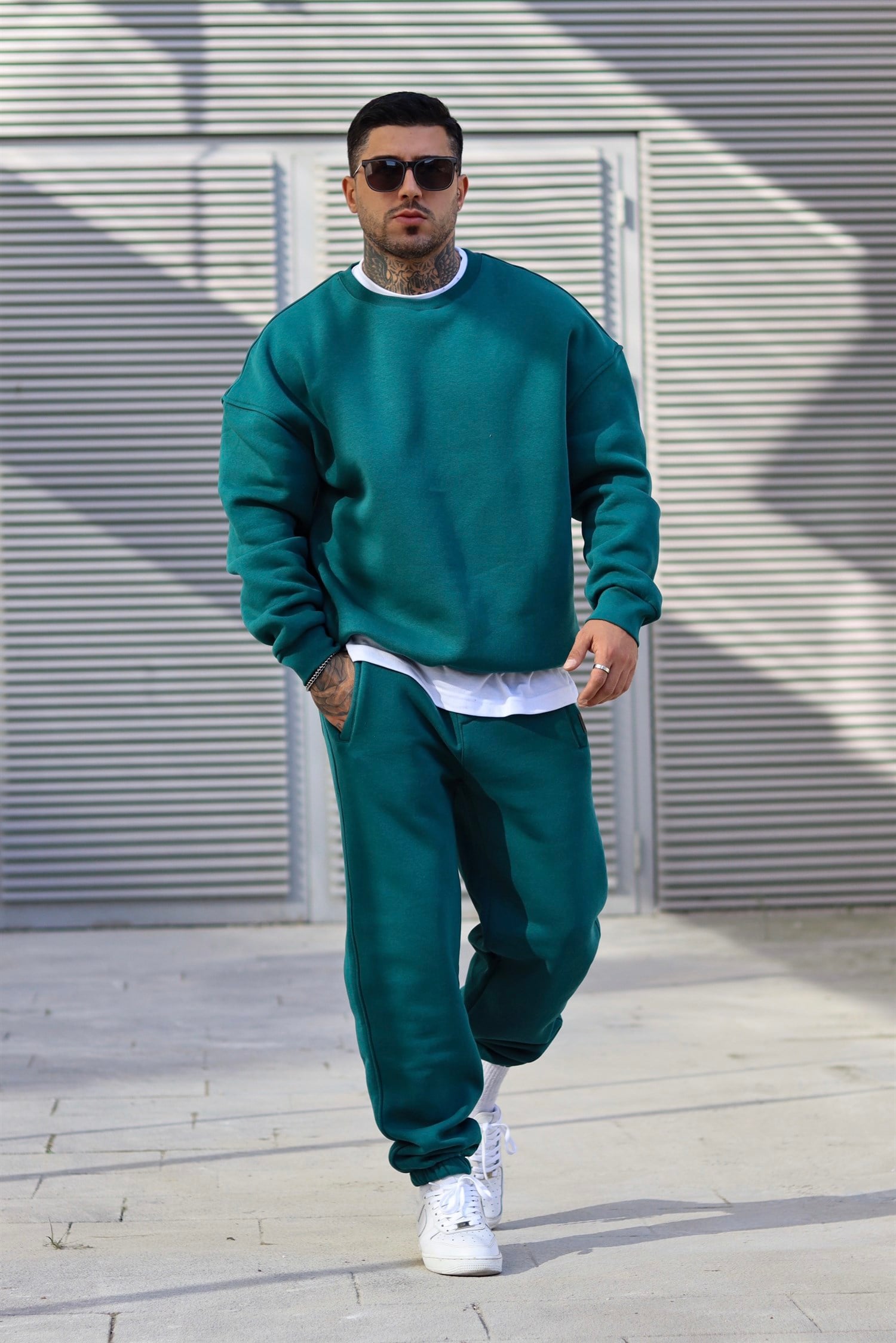 Oversize basic oil green tracsuit