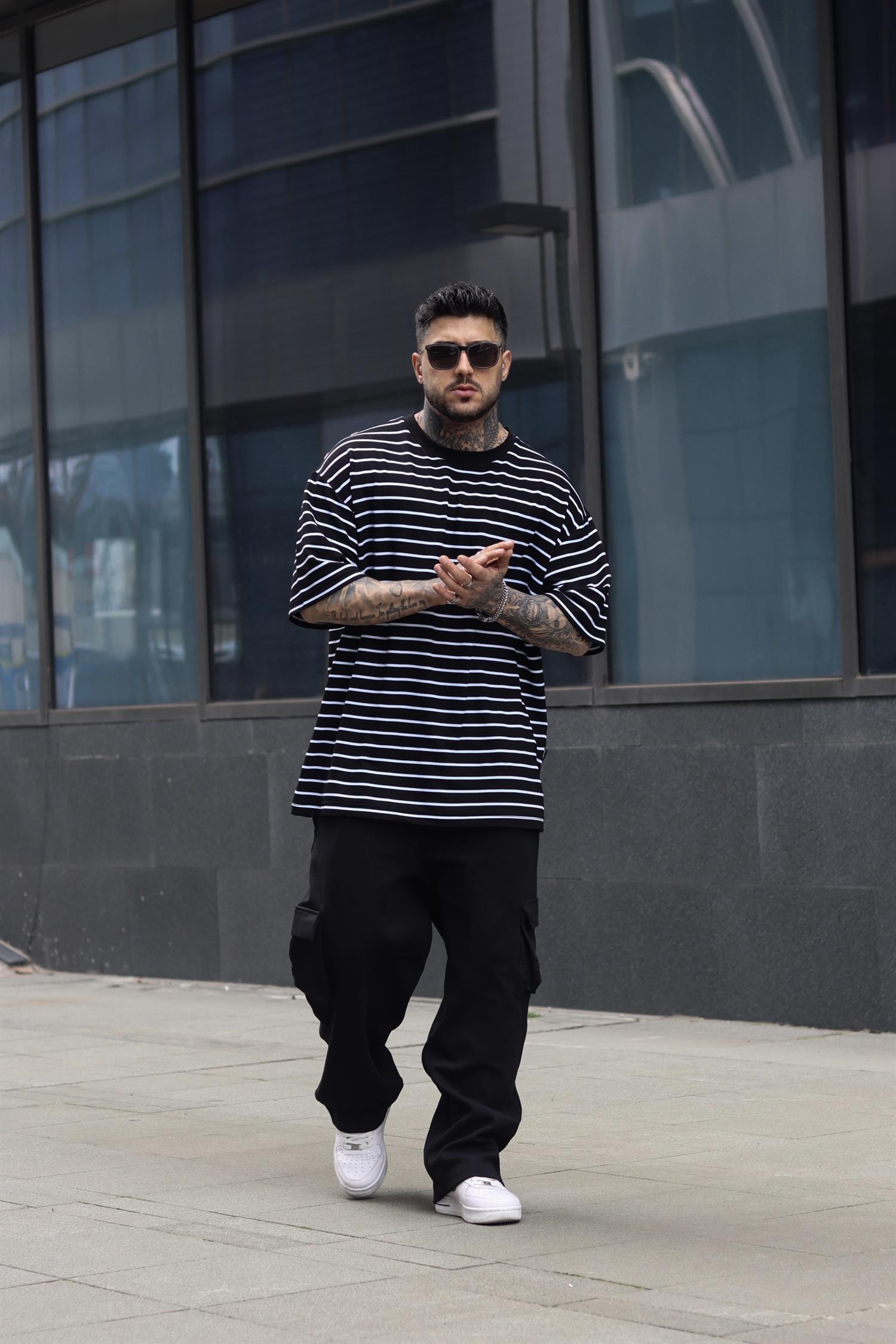 Oversize beyaz şerit tshirt