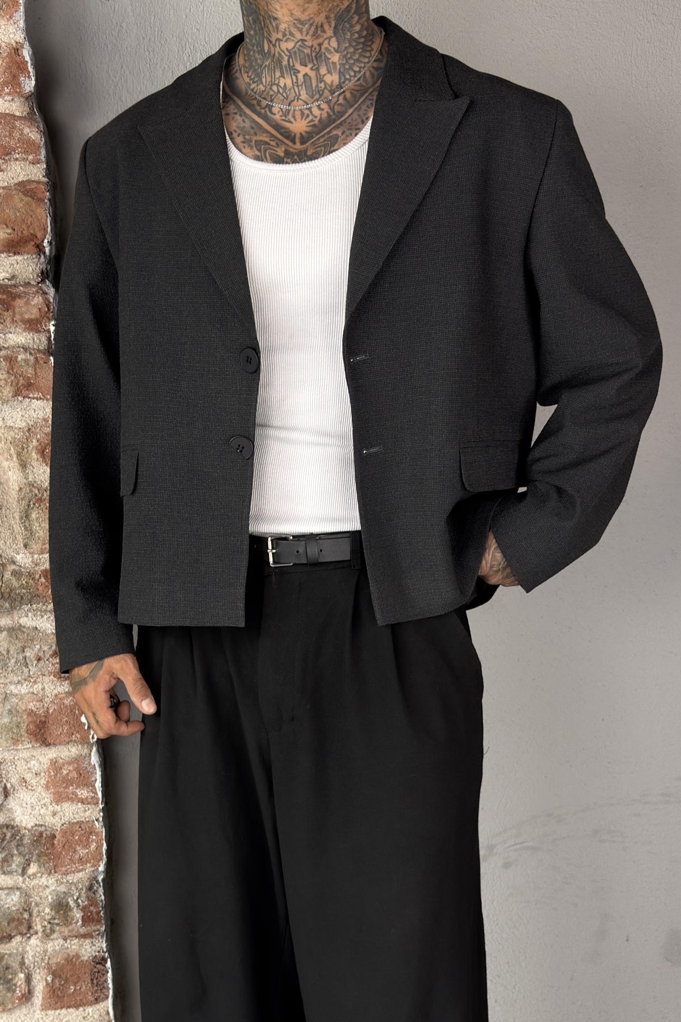 Oversize Crop Antrasit Ceket