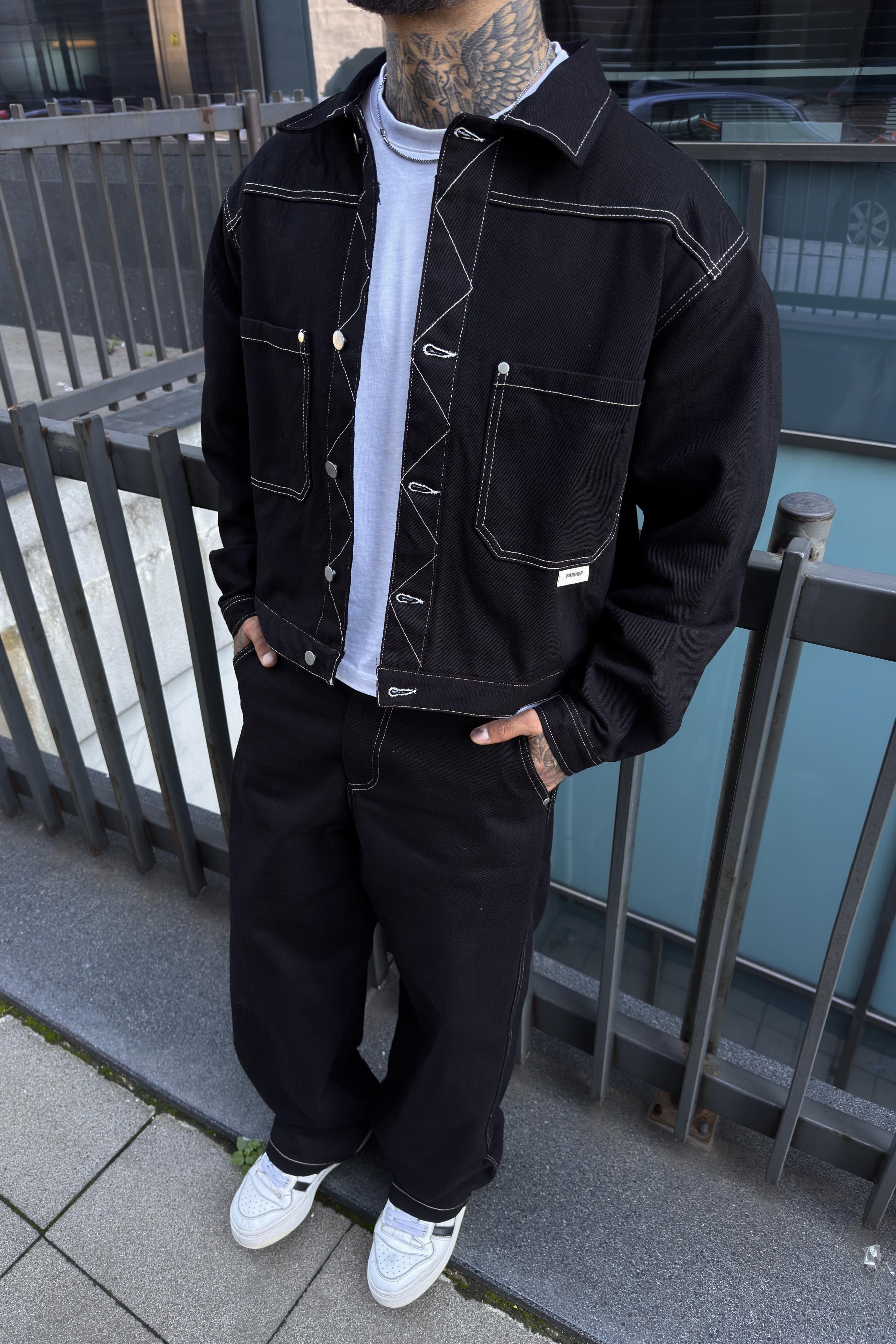 Oversize Crop Siyah Takım