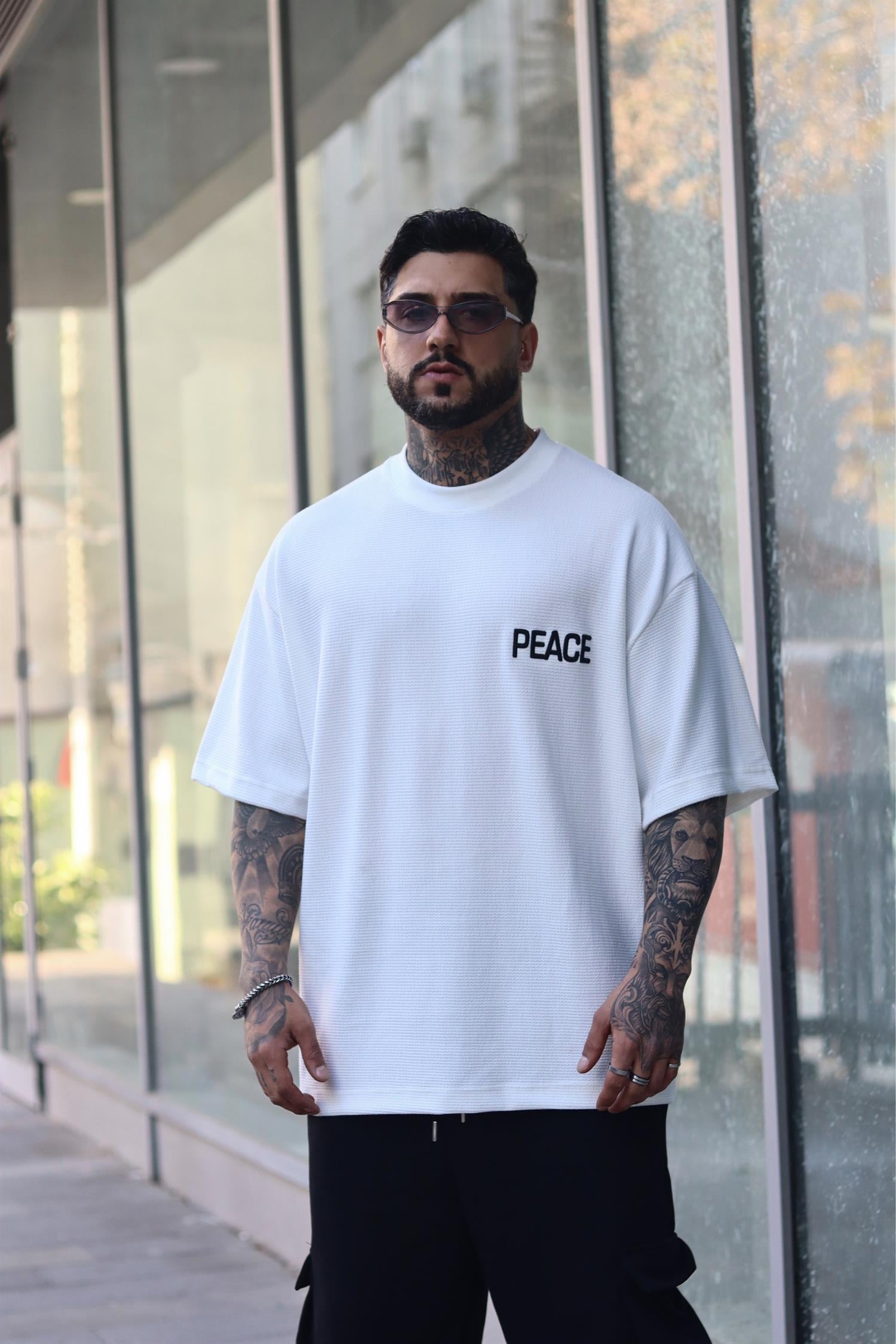 Peace beyaz oversize tshirt