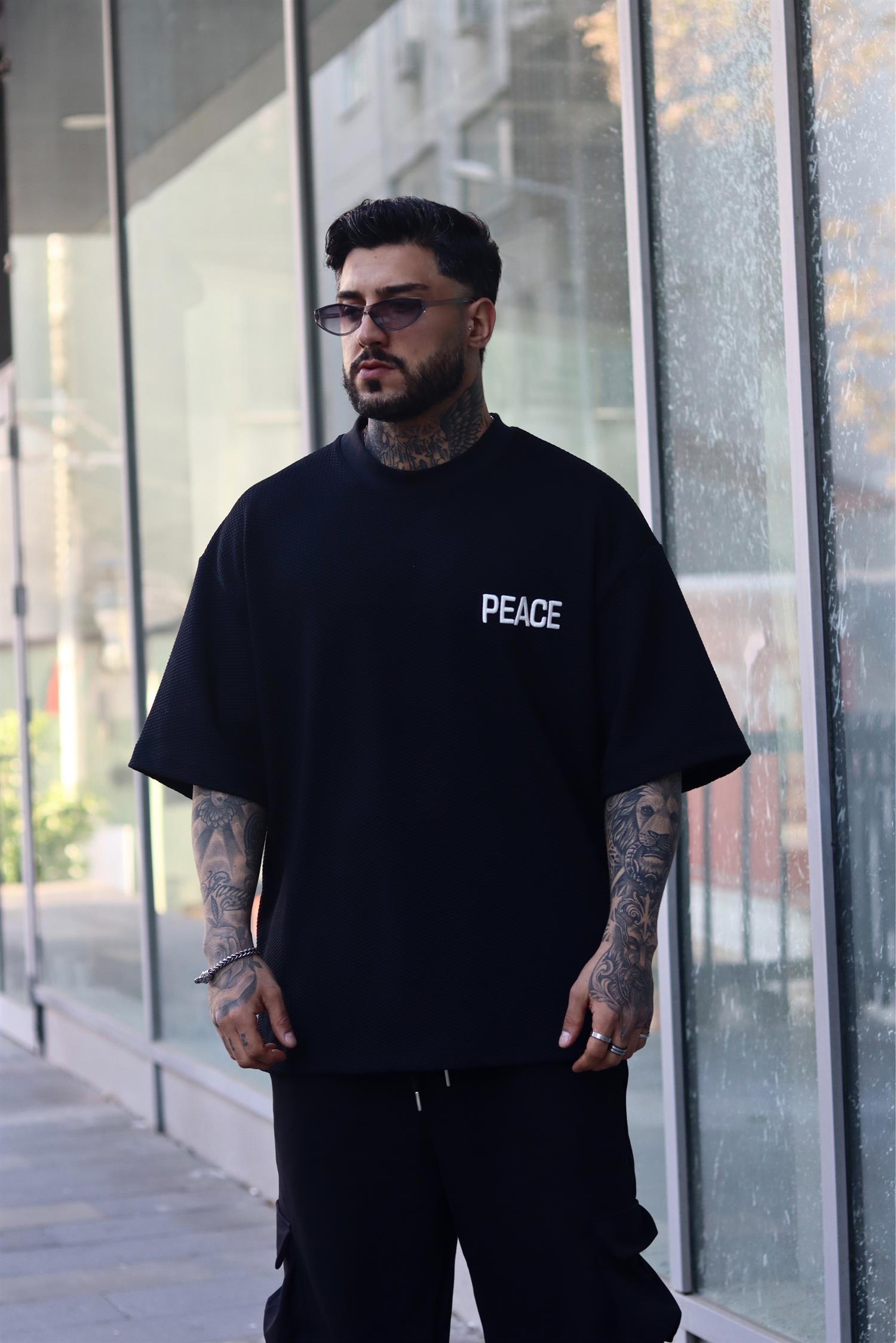 Peace siyah oversize tshirt