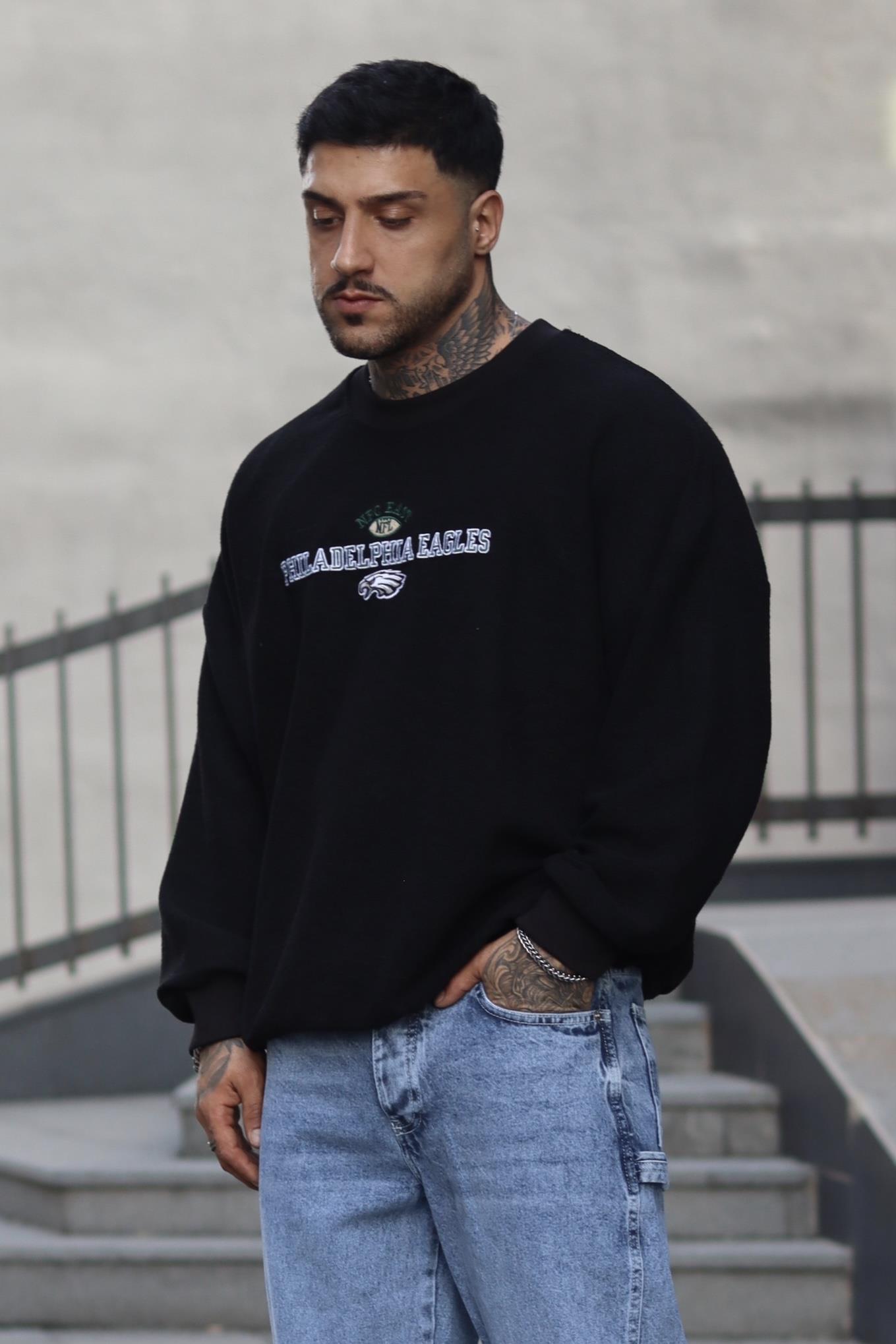 Philadelphia siyah oversize sweatshirt