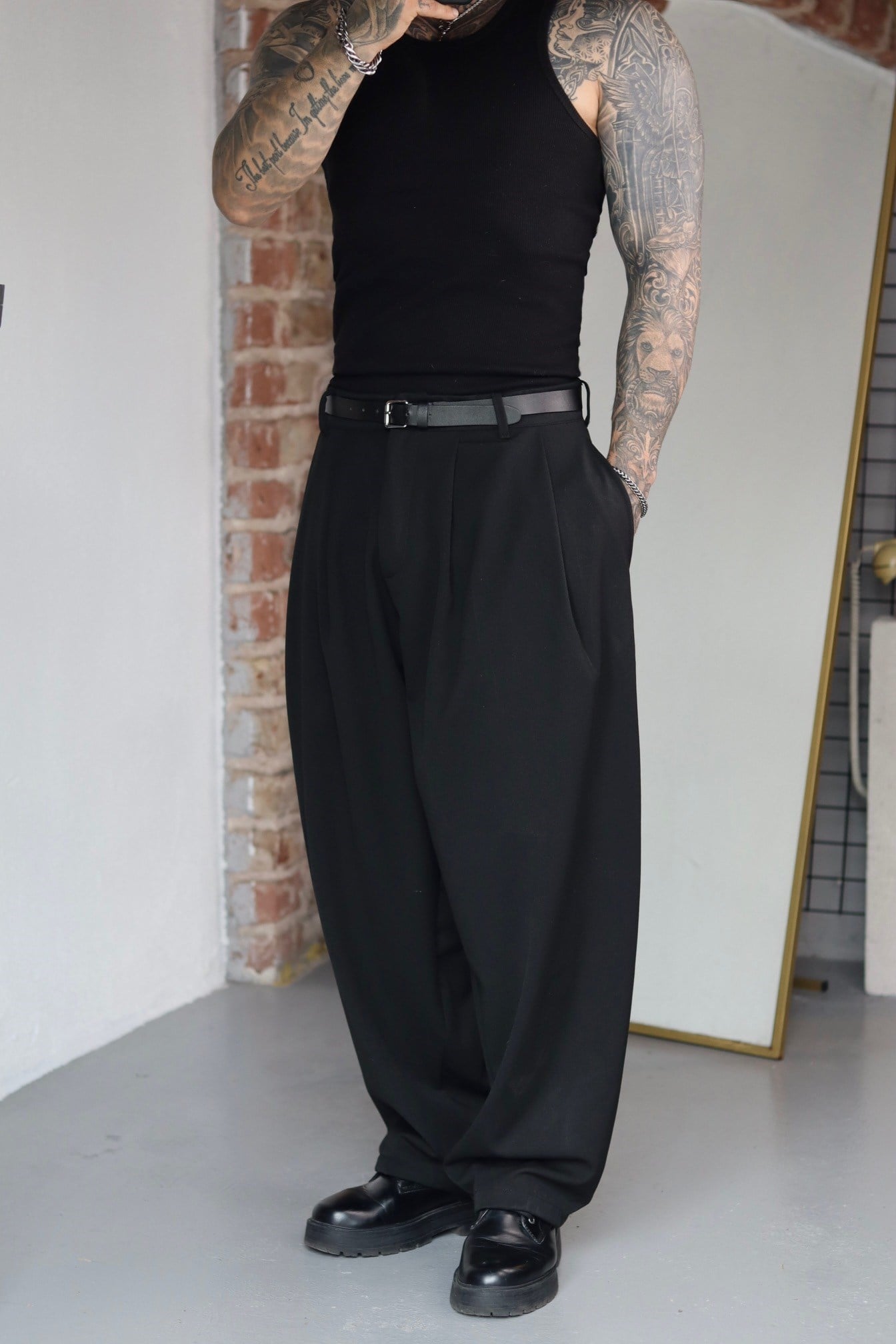 Pileli Ekstra Baggy Kumaş Pantolon