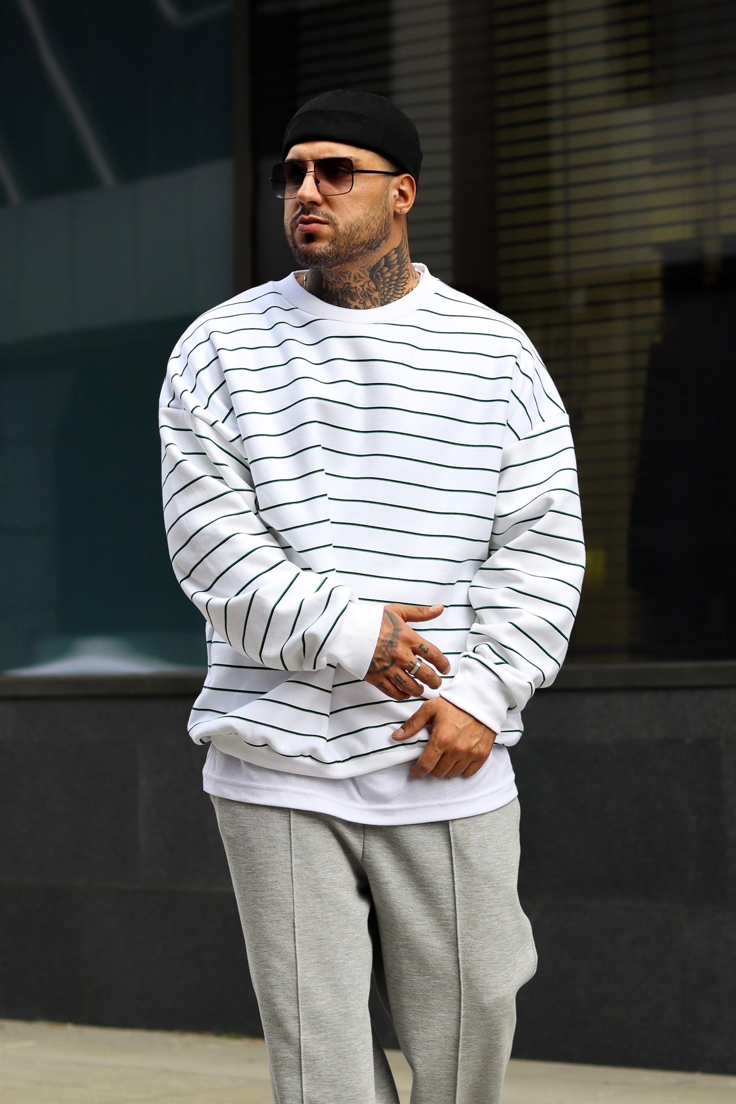 Şerit detaylı oversize sweatshirt