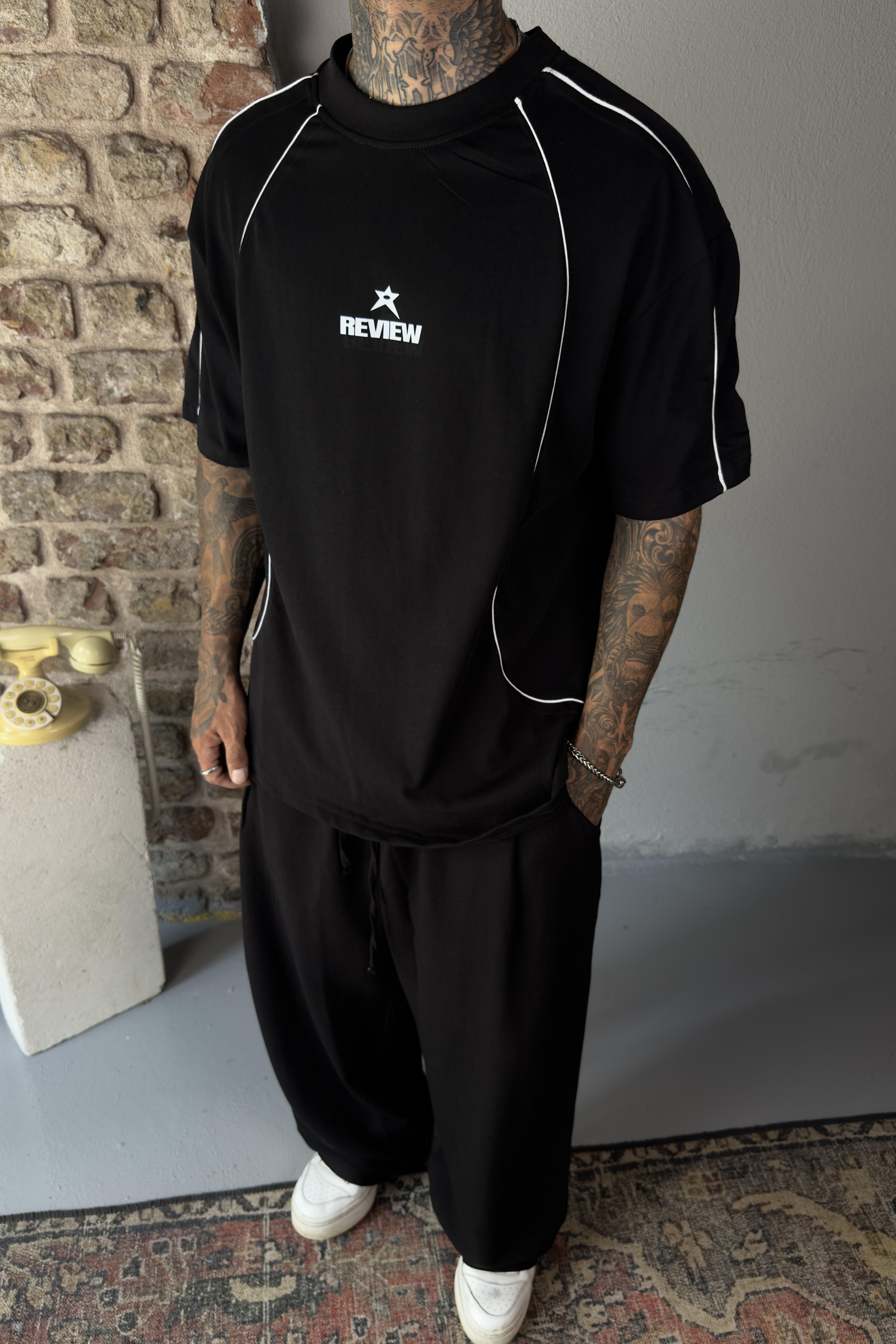 Şerit detaylı oversize tshirt