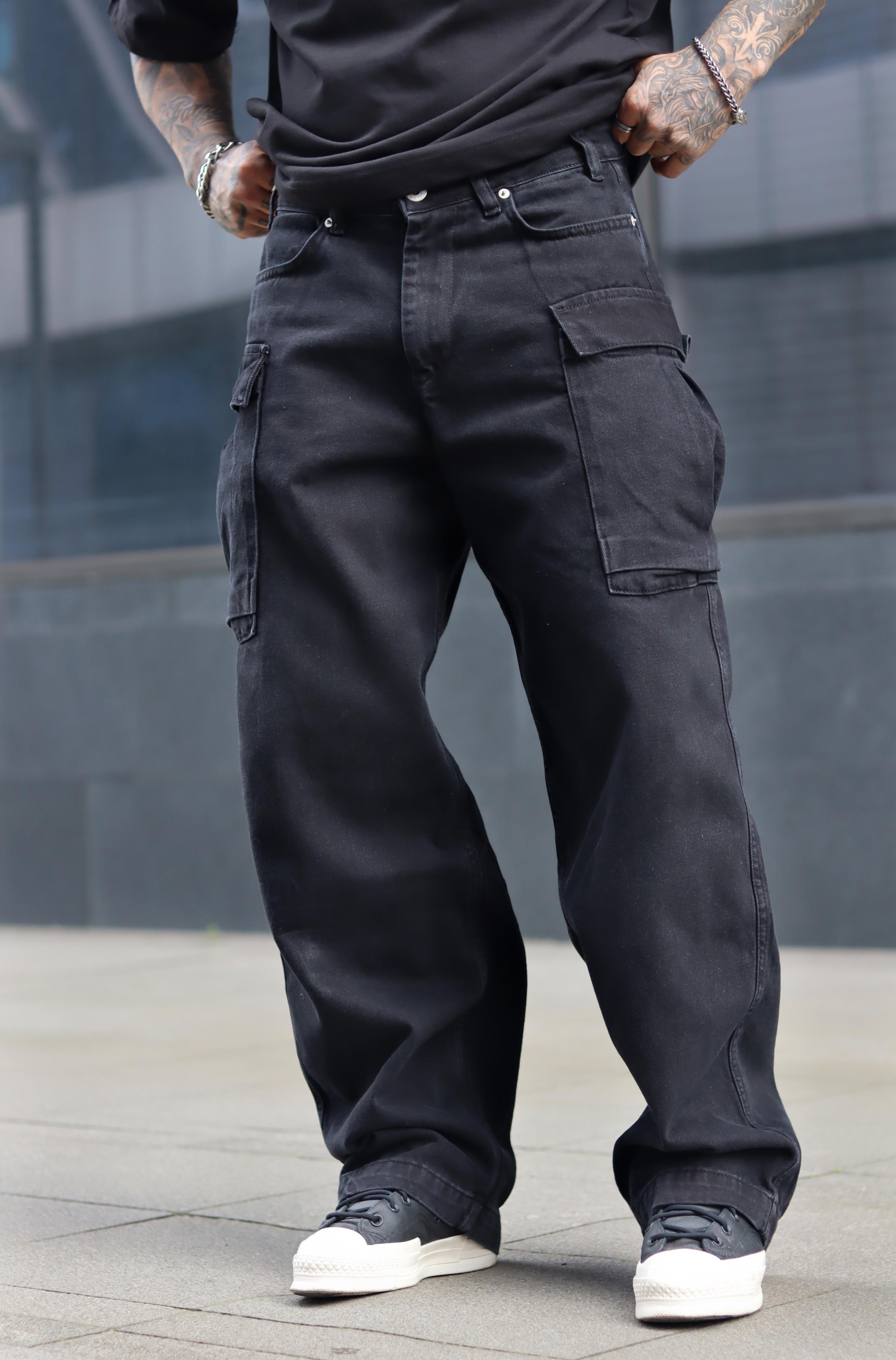 Siyah kargo cepli baggy pantolon