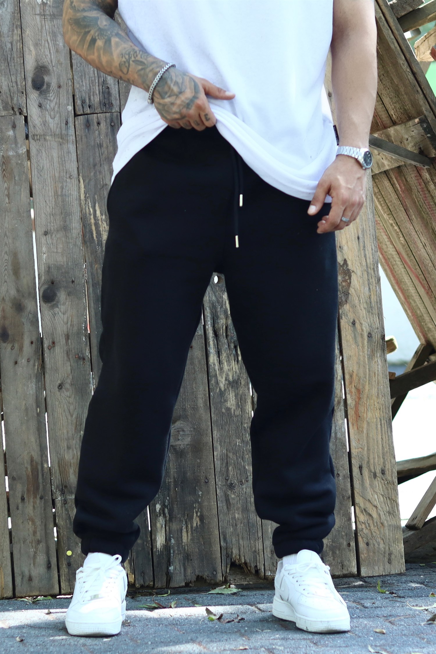 Siyah oversize 3 iplik eşofman