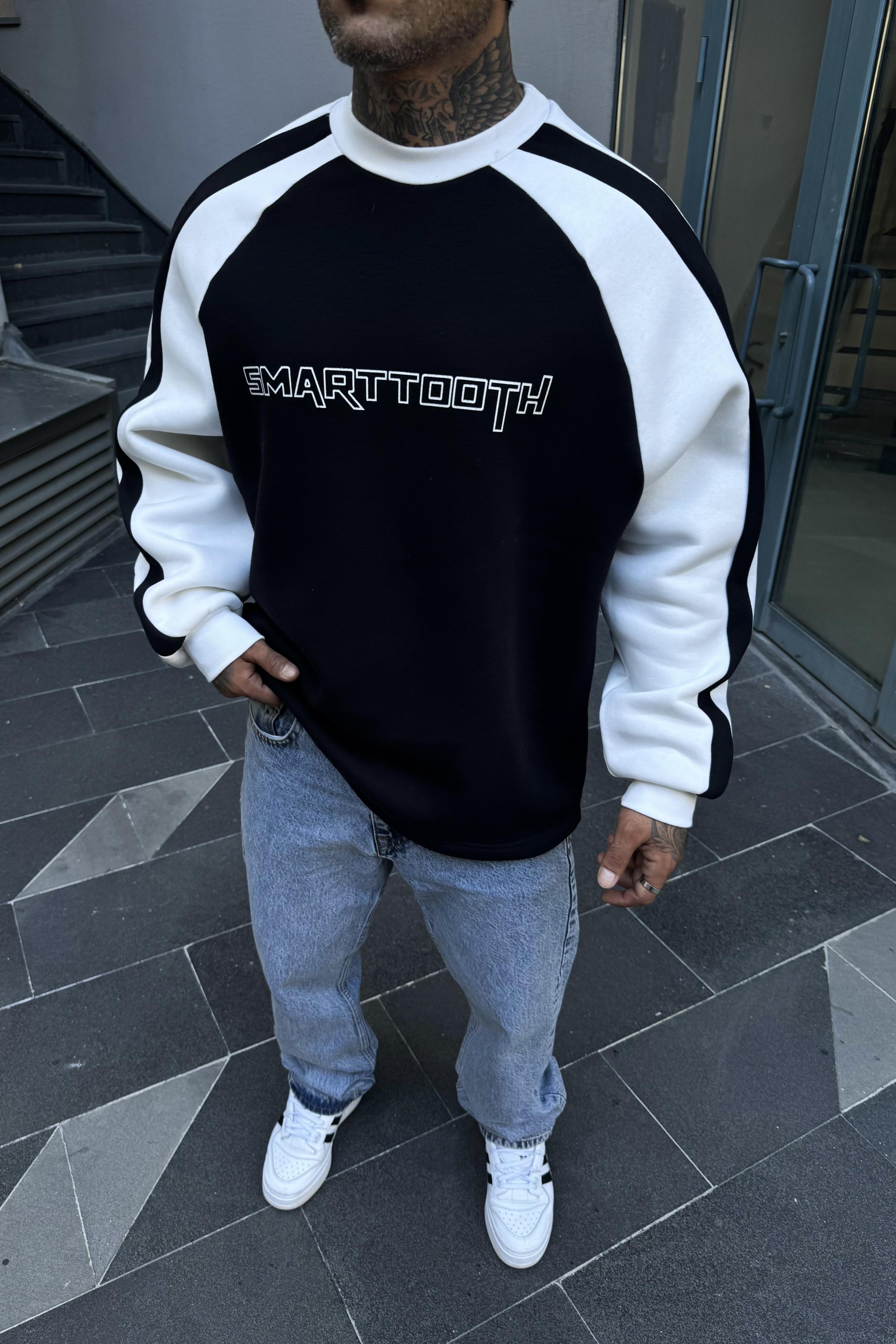 Siyah oversize 3 iplik sweatshirt