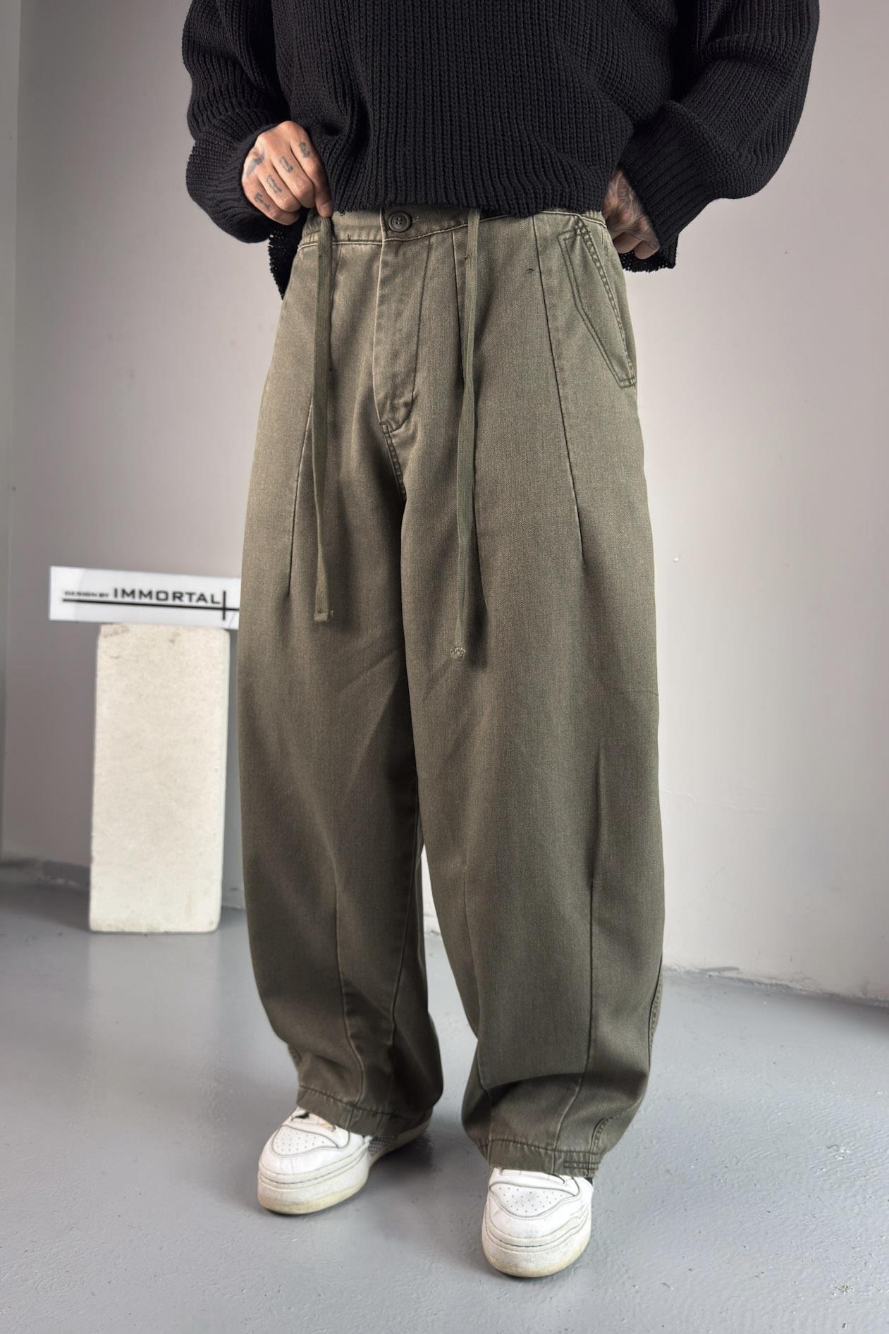 Steel Wash Wide Haki Pantolon