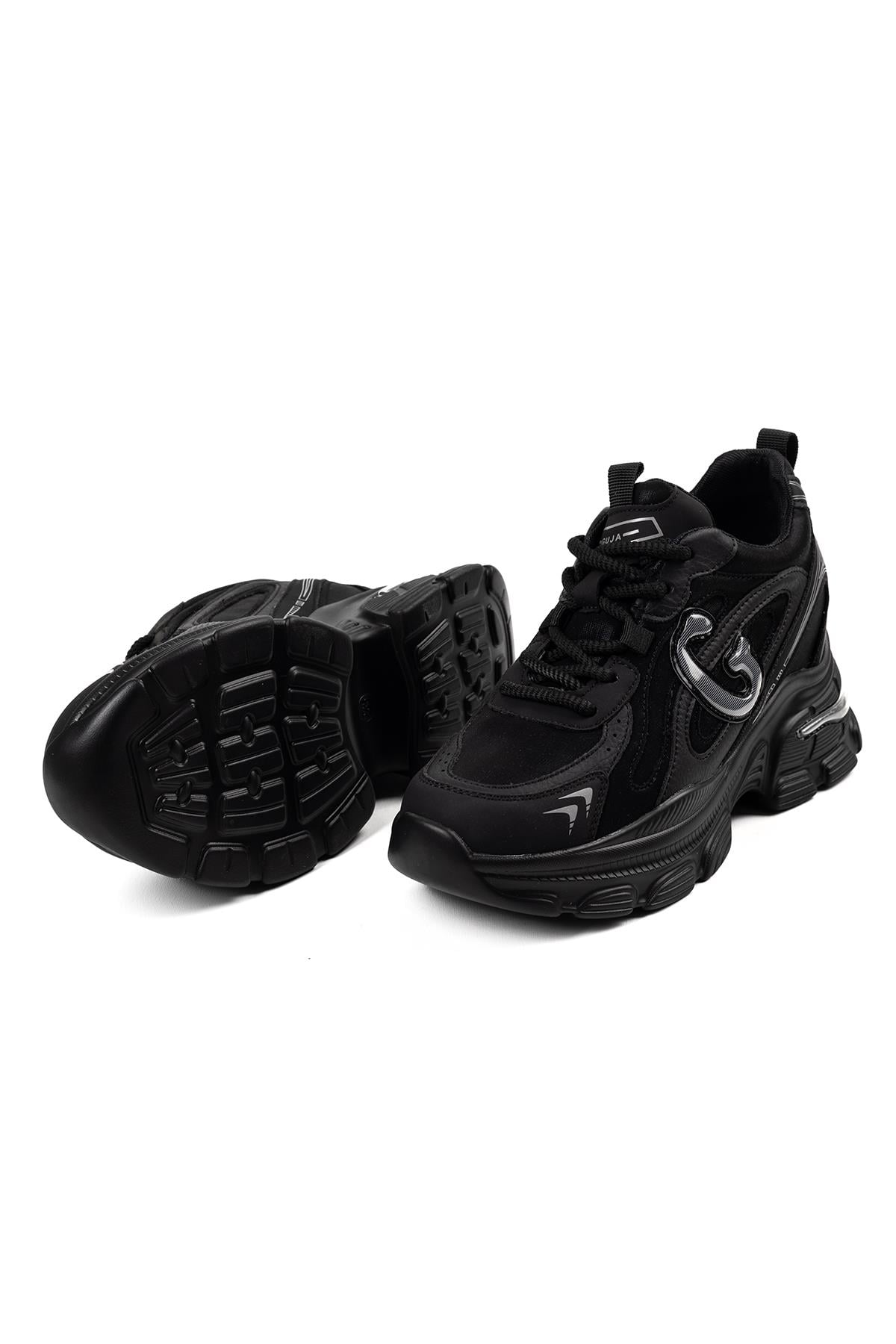 Kadın İthal Sneaker Siyah Kalın Tabanlı Günlük Spor Ayakkabı