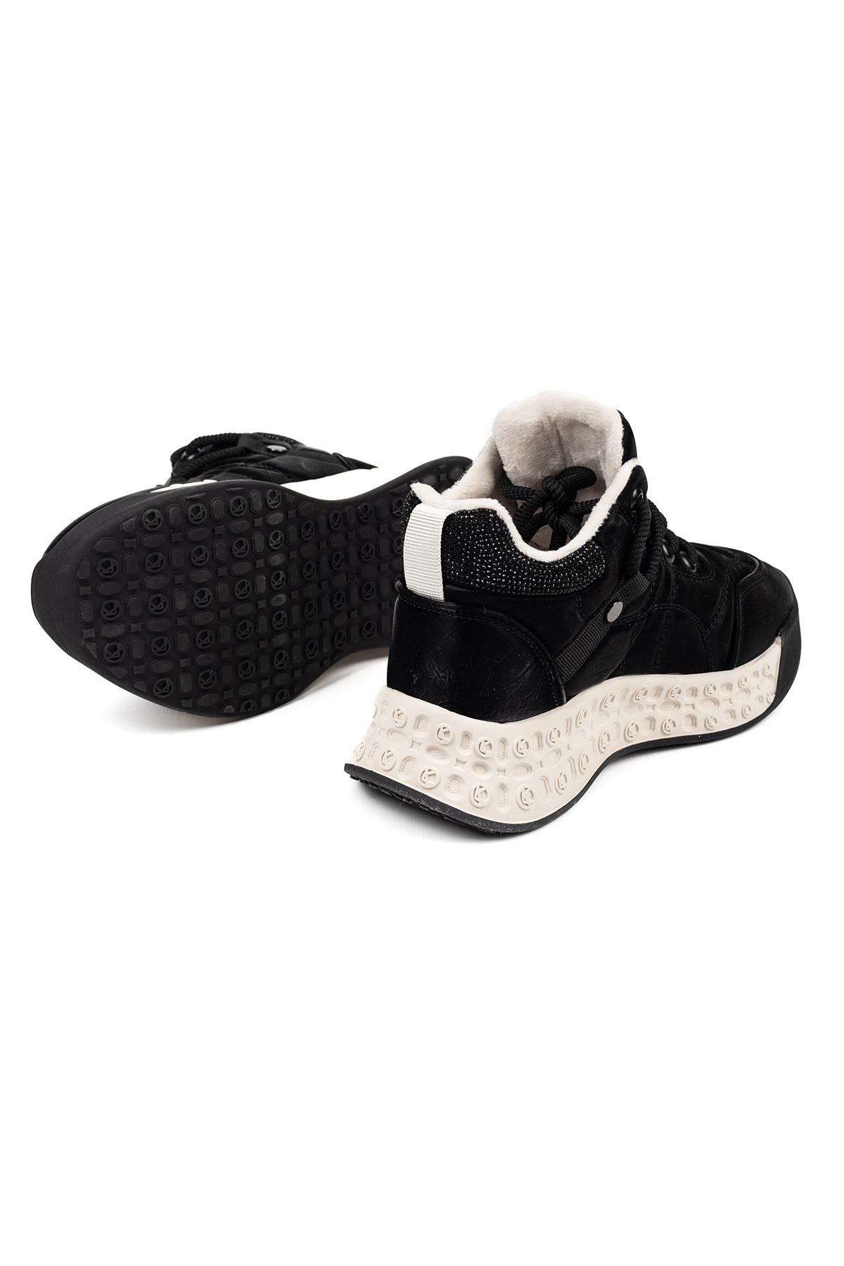 Kadın İthal Bilekli Sneaker Siyah Kalın Taban Günlük Ayakkabı