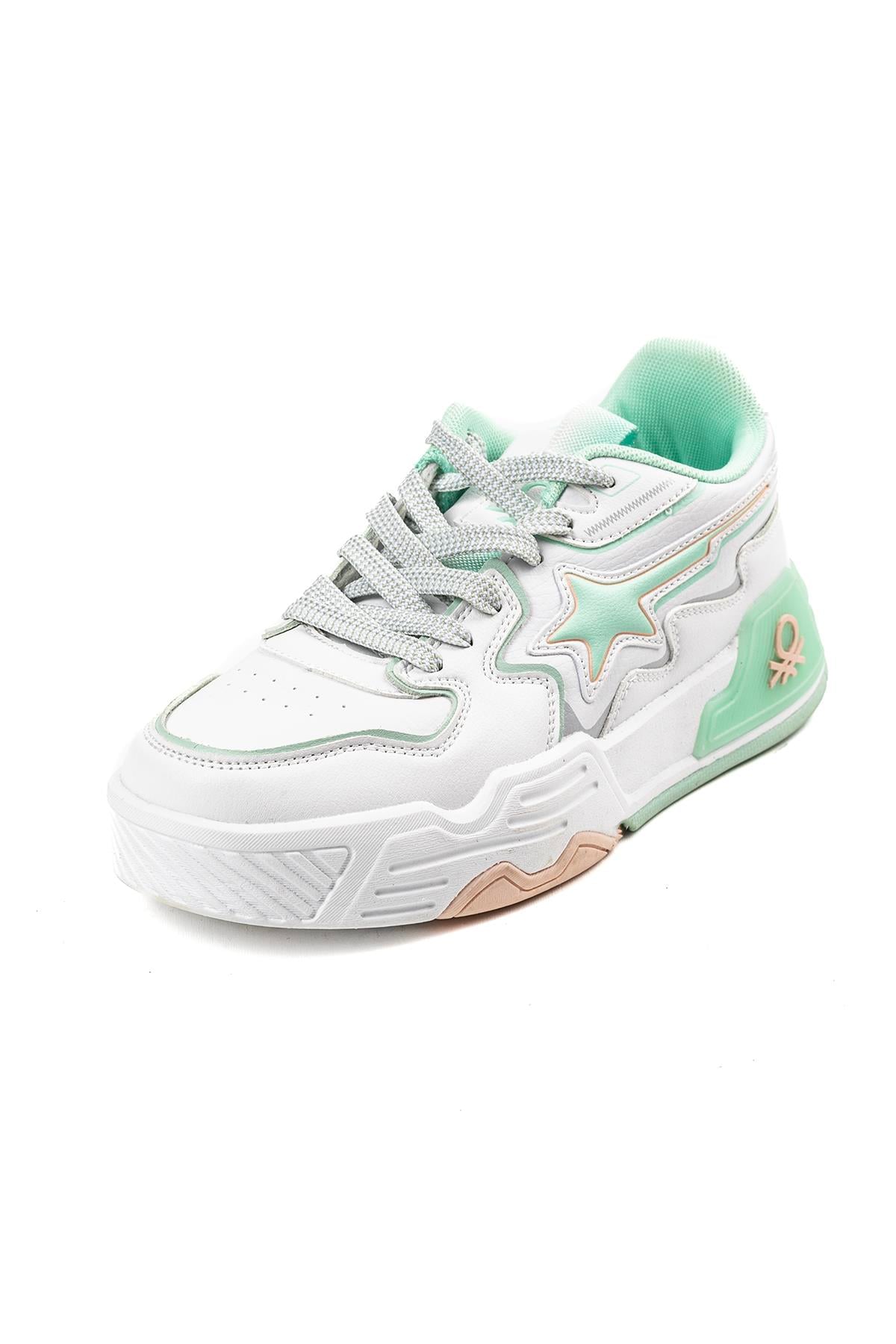 Benetton Kadın Beyaz Mint Yeşili Detaylı Kalın Taban Günlük Spor Sneaker Ayakkabı