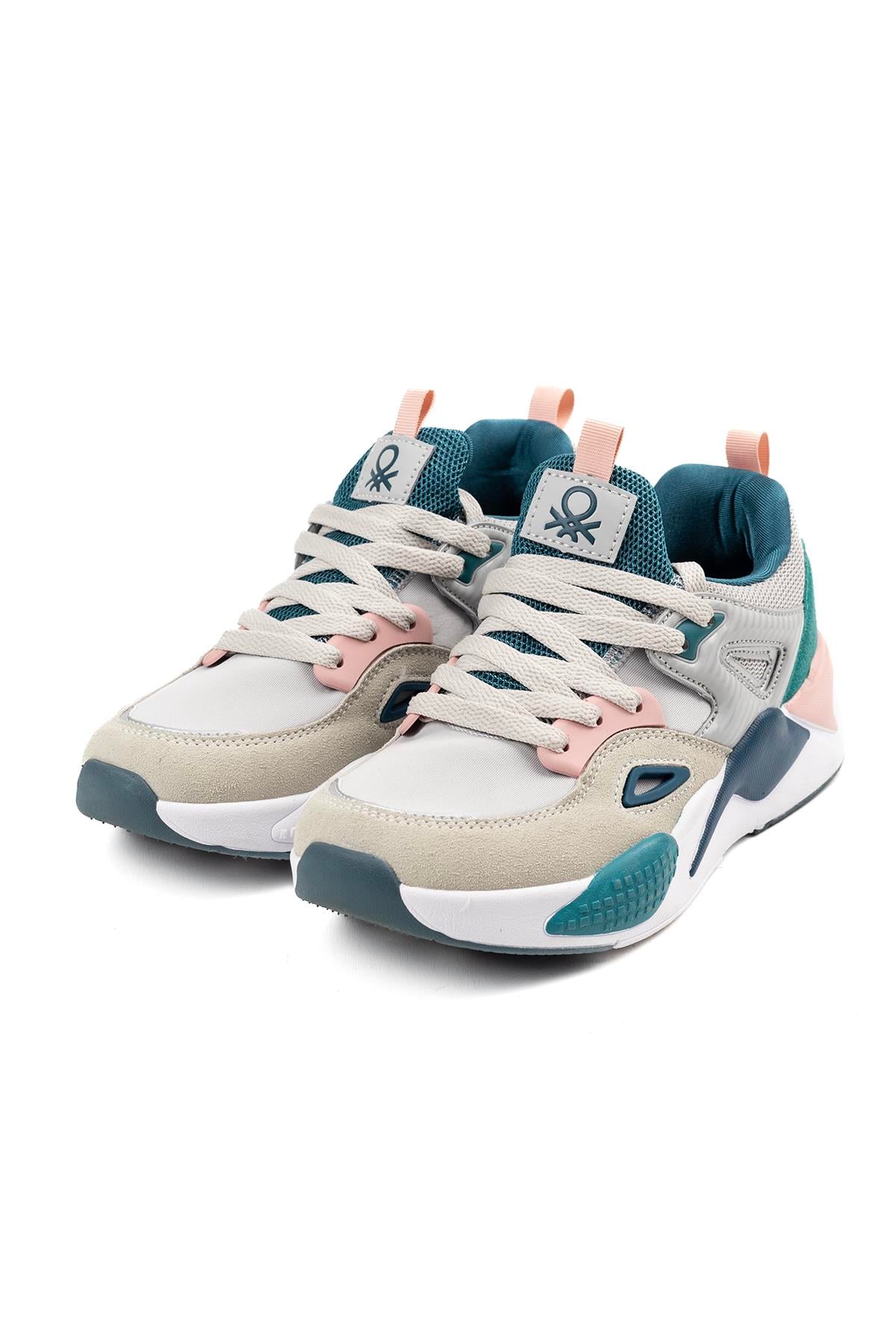 Benetton Kadın Bej Yeşil Renk Detaylı Kalın Taban Spor Sneaker Ayakkabı