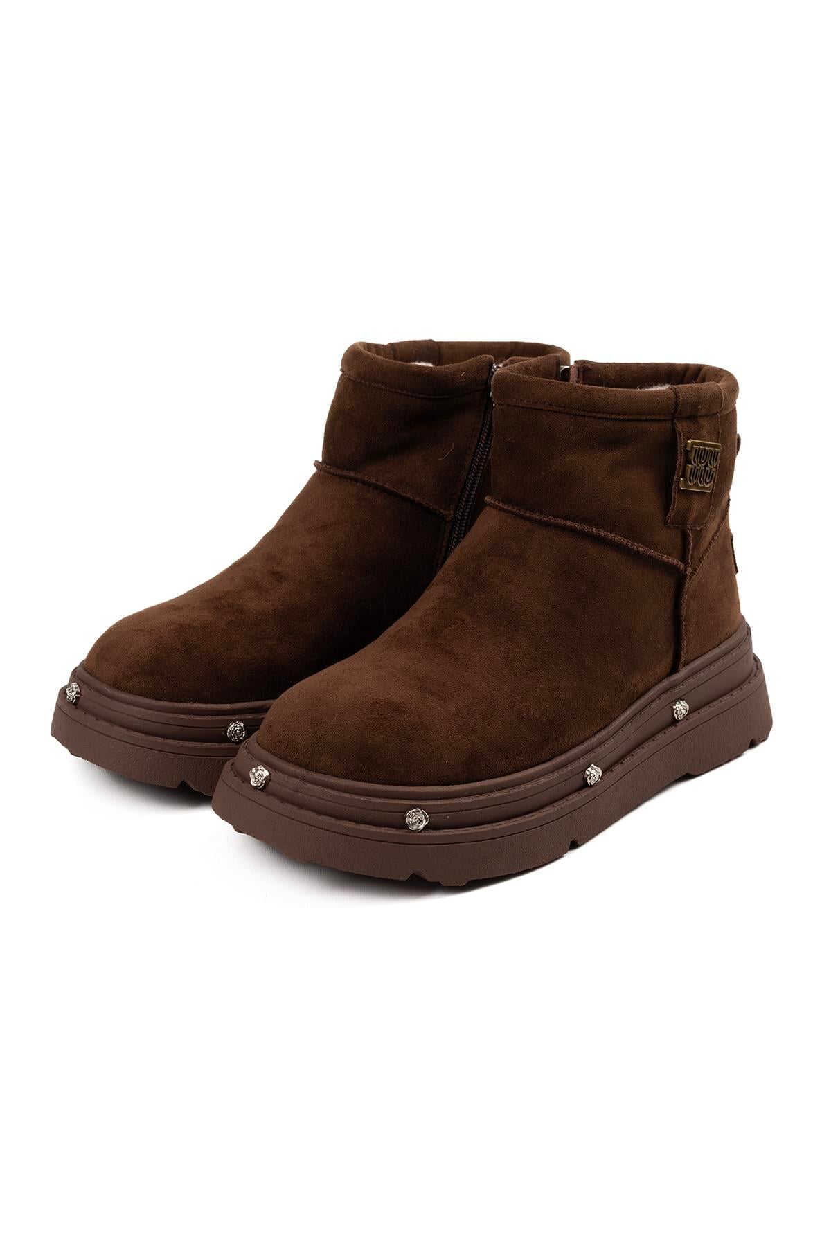 Guja Kadın Kahverengi Kürklü Kalın Taban Fermuarlı Kışlık Bot