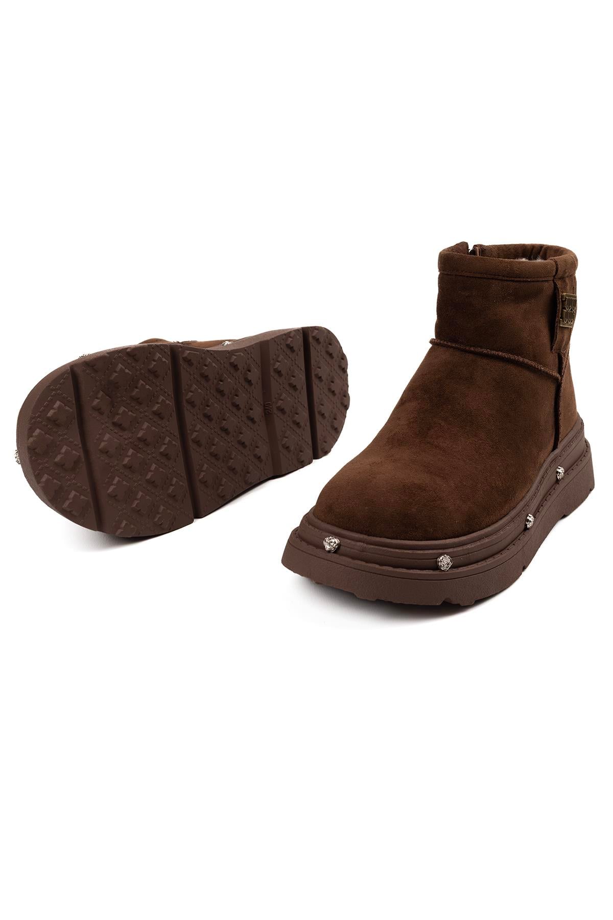 Guja Kadın Kahverengi Kürklü Kalın Taban Fermuarlı Kışlık Bot