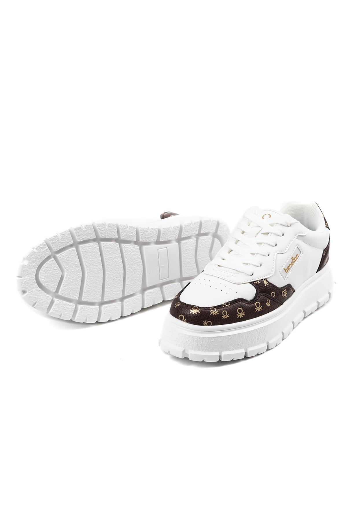 Benetton Logolu Platform Beyaz Yüksek Tırtıklı Taban Sneaker  