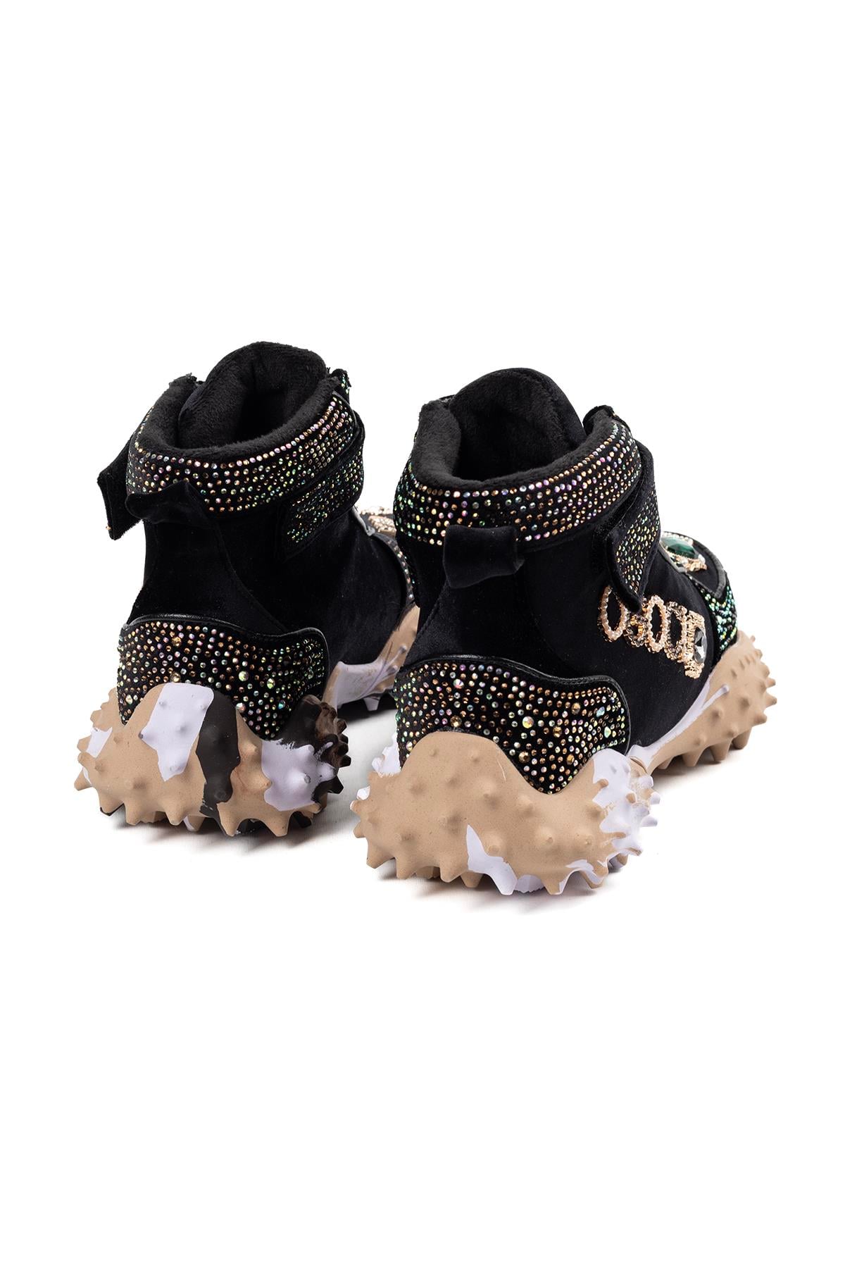 Guja Kadın Siyah Taş Detaylı Cırt Cırtlı Bağcıklı Spor Bot