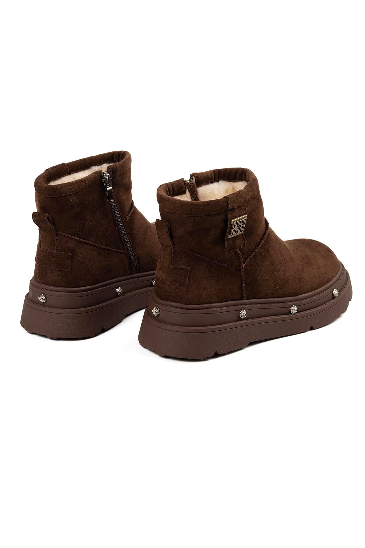 Guja Kadın Kahverengi Kürklü Kalın Taban Fermuarlı Kışlık Bot