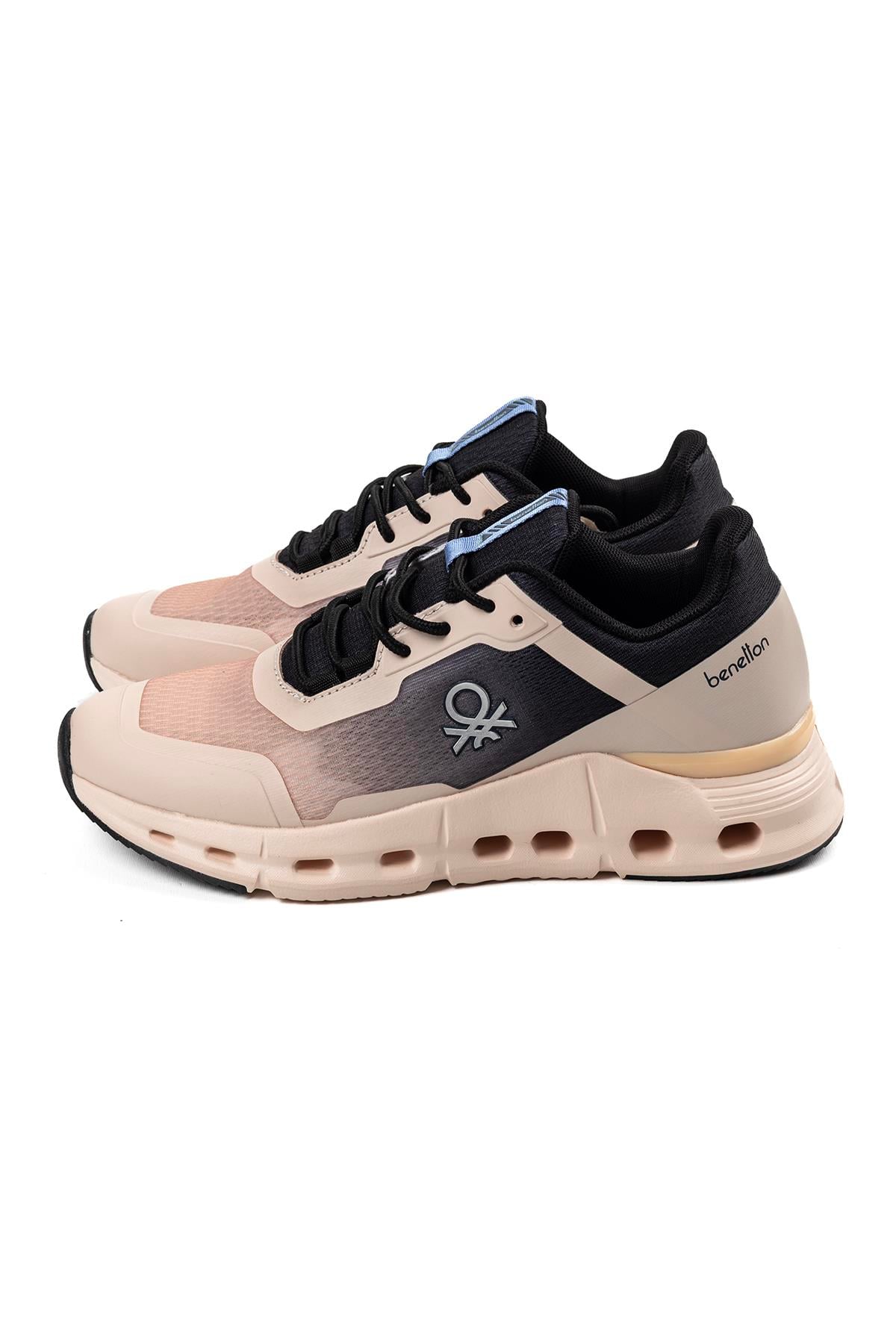 Benetton Kadın Bej Siyah Kalın Taban Günlük Spor Sneaker Ayakkabı