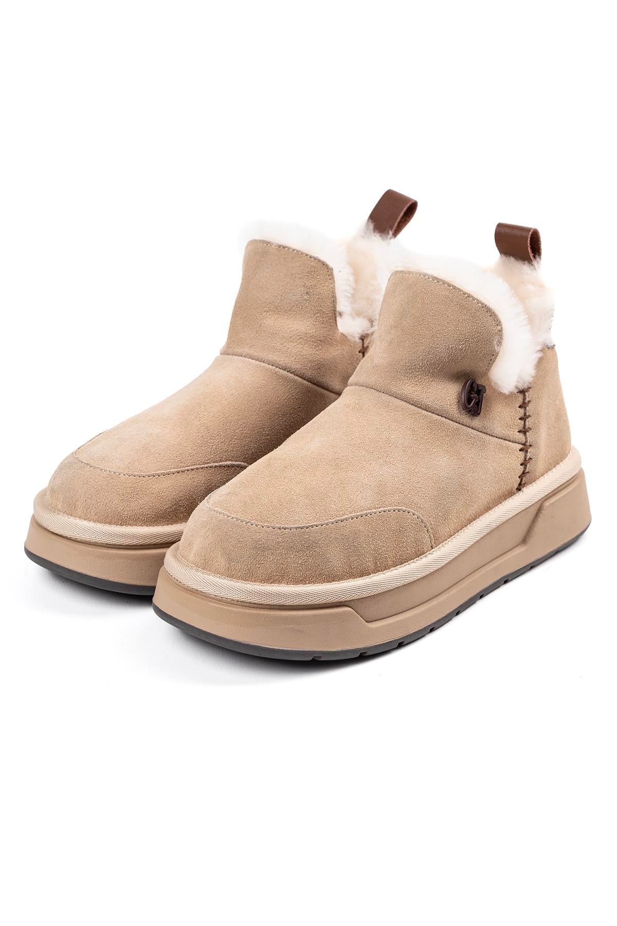 Guja Kadın Bej Süet İçi Kürklü Kalın Taban Kaymaz Taban Kışlık Bot