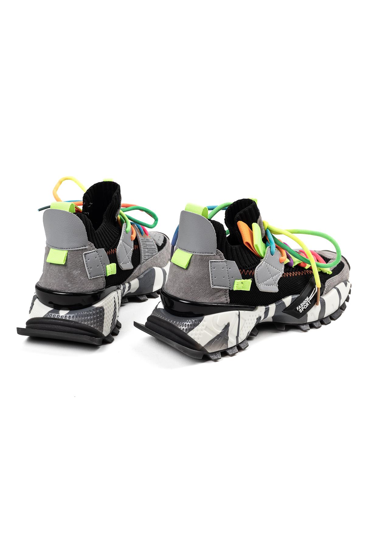 Kadın İthal Sneaker Bot Siyah Renkli Bağcık Detaylı Kalın Taban Günlük Ayakkabı