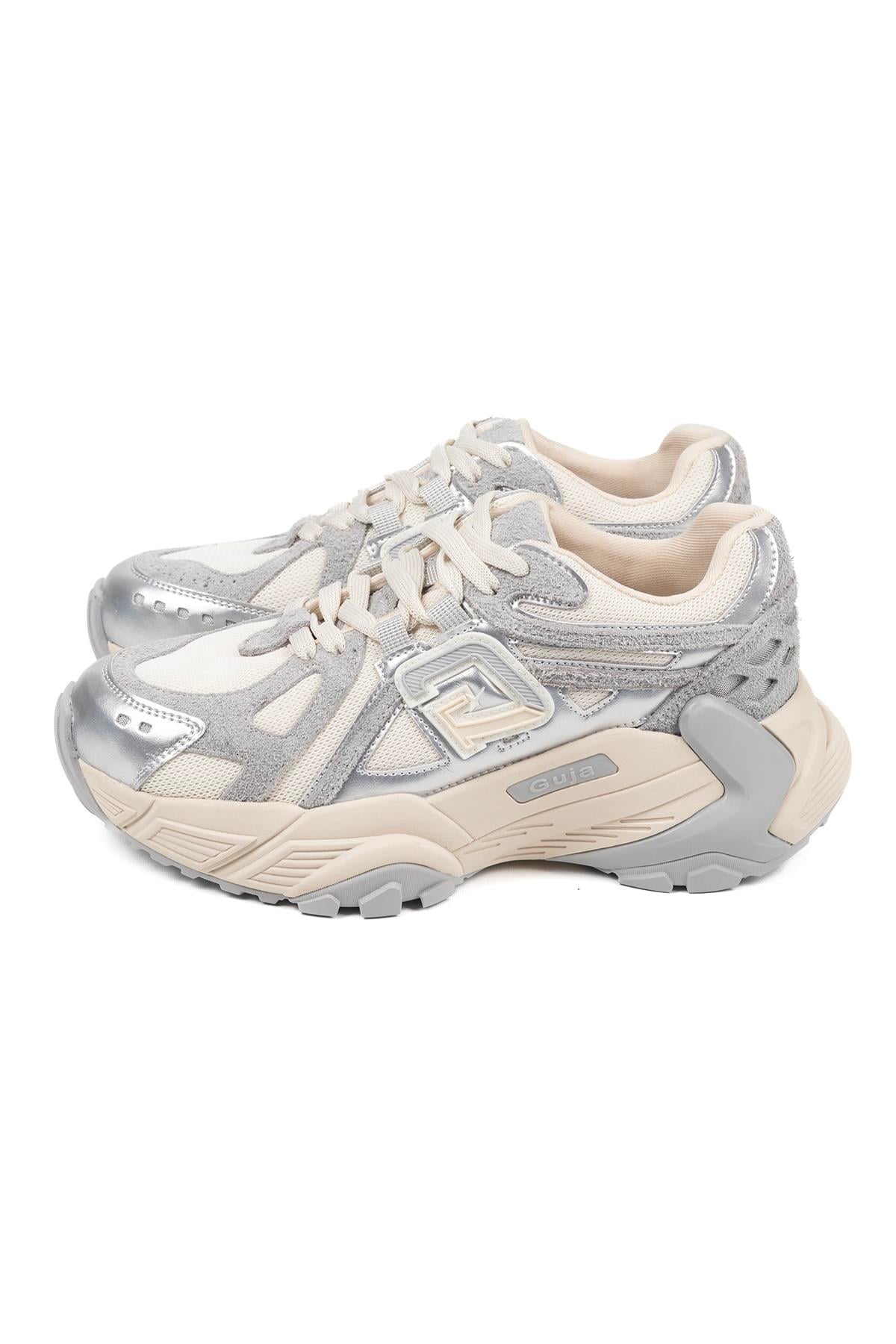 Kadın İthal Sneaker Gri  Kalın Tabanlı Günlük Spor Ayakkabı