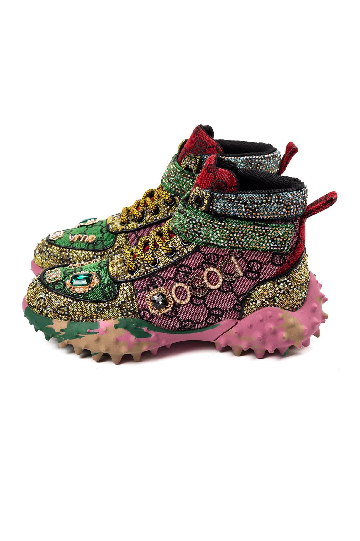 Taş Detaylı Kadın Renkli Bağcıklı Bilek Spor Ayakkabı