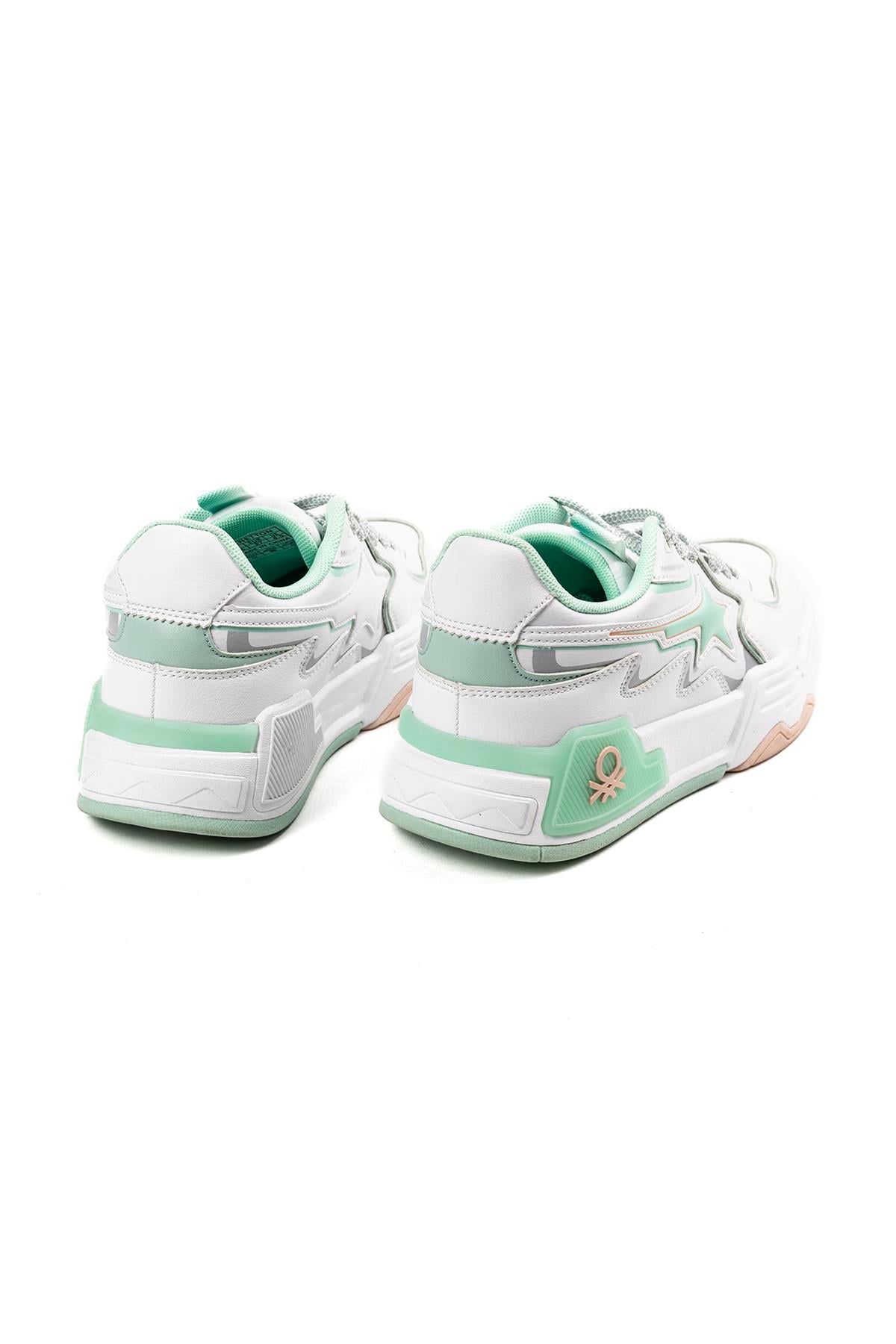 Benetton Kadın Beyaz Mint Yeşili Detaylı Kalın Taban Günlük Spor Sneaker Ayakkabı