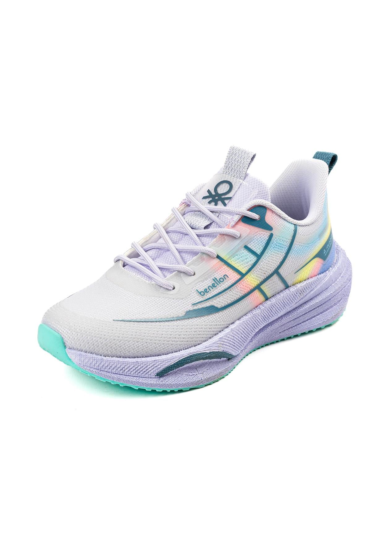 Benetton Kadın Beyaz Lila Turkuaz Renkli Detaylı Kalın Taban Spor Sneaker Ayakkabı