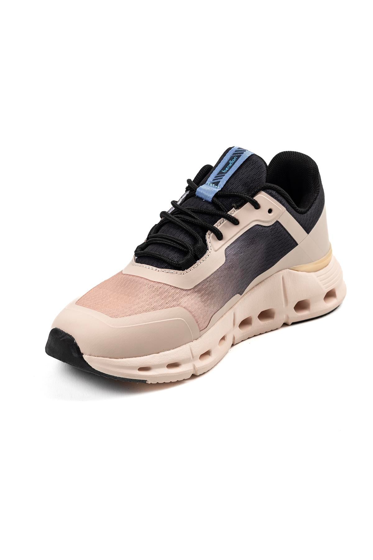 Benetton Kadın Bej Siyah Kalın Taban Günlük Spor Sneaker Ayakkabı