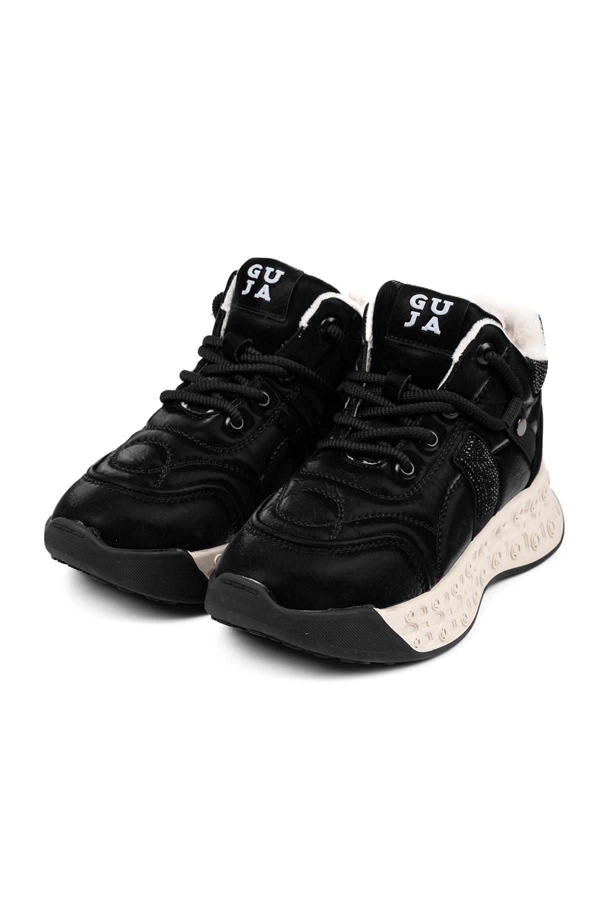 Kadın İthal Bilekli Sneaker Siyah Kalın Taban Günlük Ayakkabı