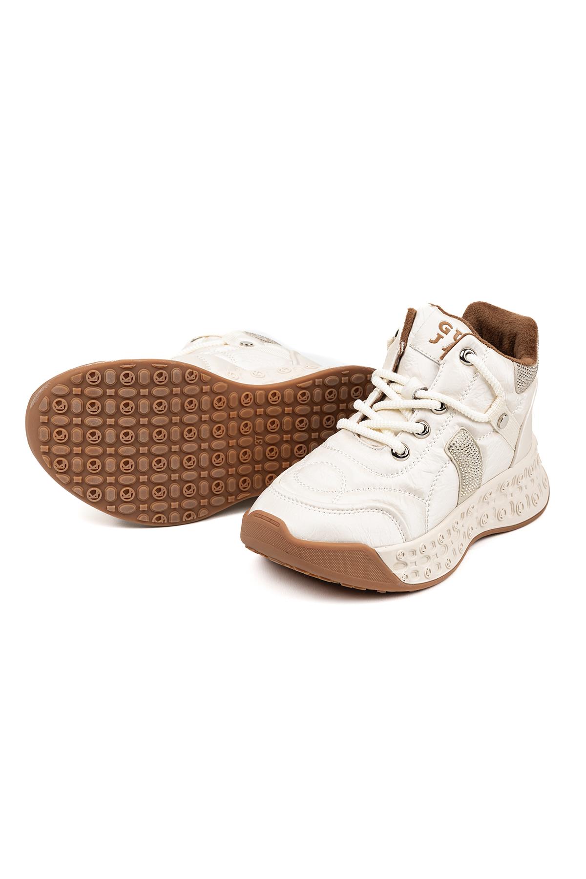 Kadın İthal Bilekli Sneaker Bej Kalın Taban Günlük Ayakkabı
