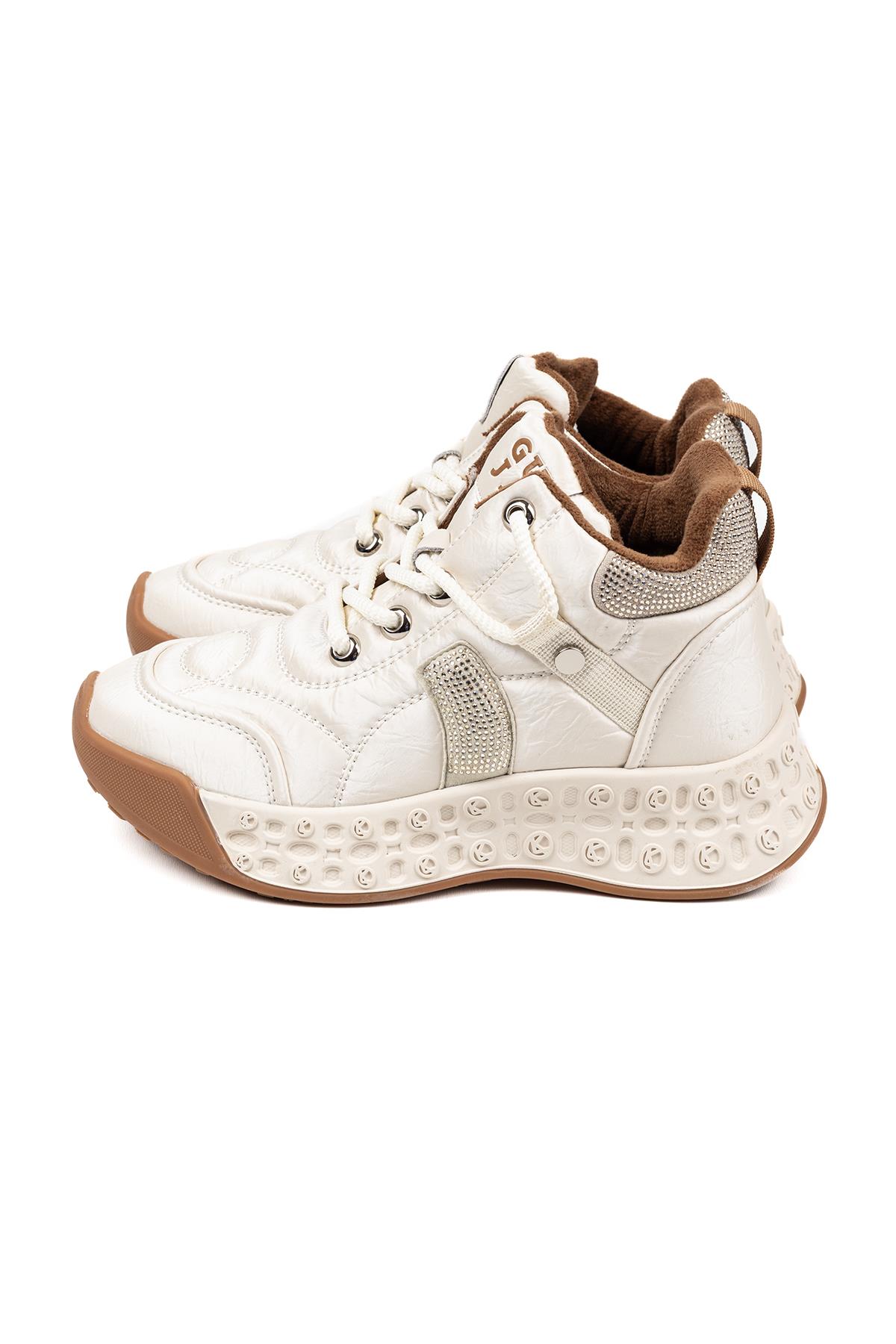 Kadın İthal Bilekli Sneaker Bej Kalın Taban Günlük Ayakkabı