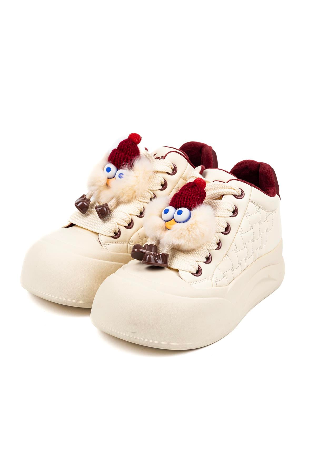 Kadın İthal Sneaker Bordo Oyuncak Figür Detaylı Ortopedik Tabanlı Günlük Ayakkabı