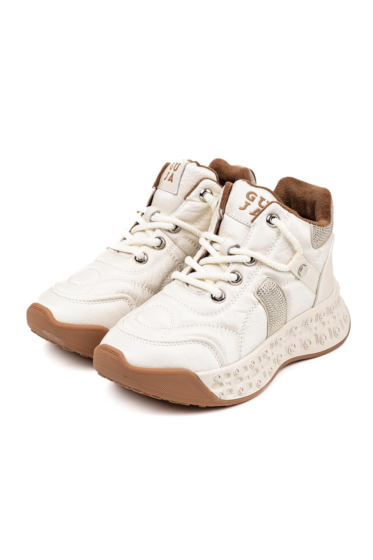 Kadın İthal Bilekli Sneaker Bej Kalın Taban Günlük Ayakkabı