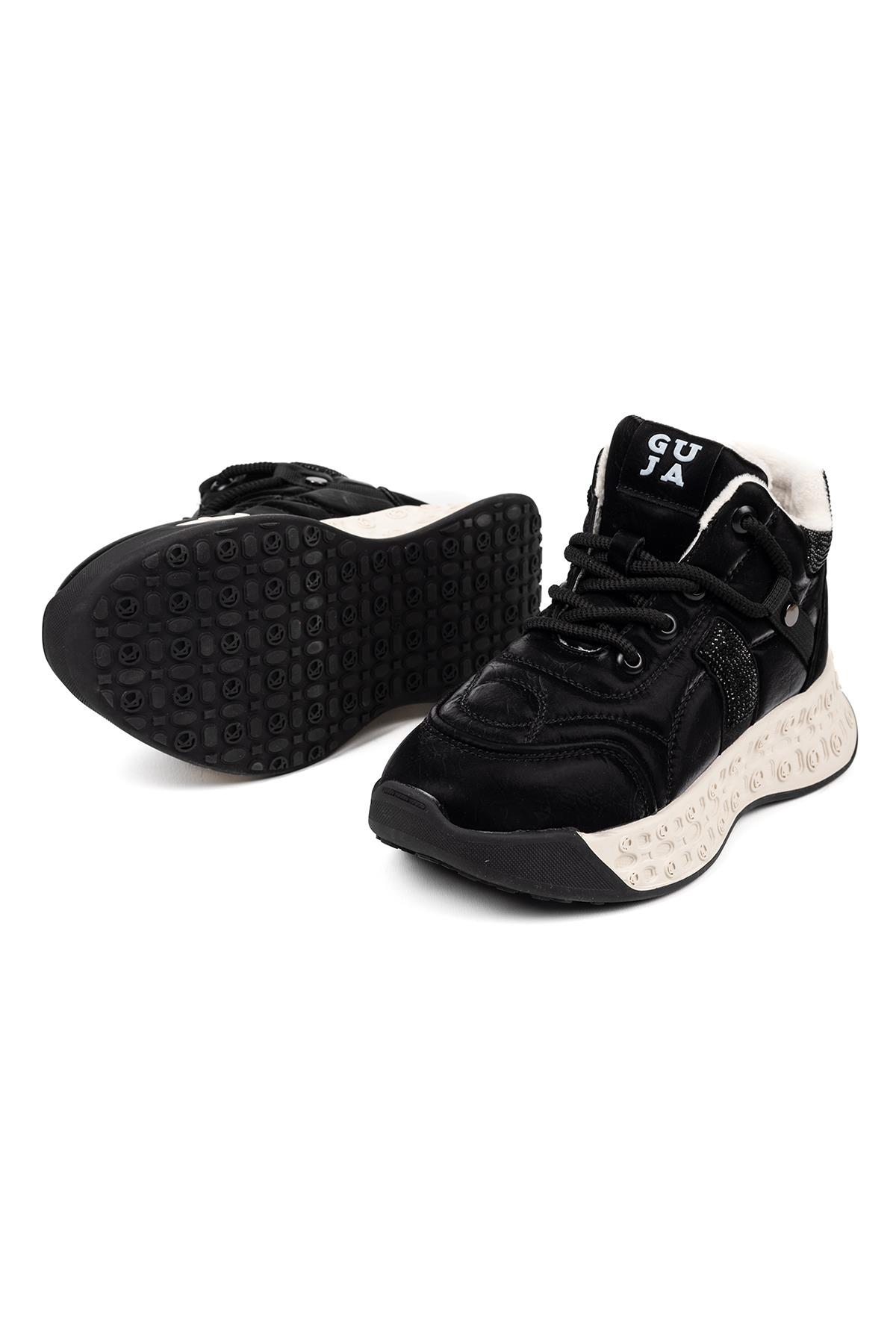 Kadın İthal Bilekli Sneaker Siyah Kalın Taban Günlük Ayakkabı