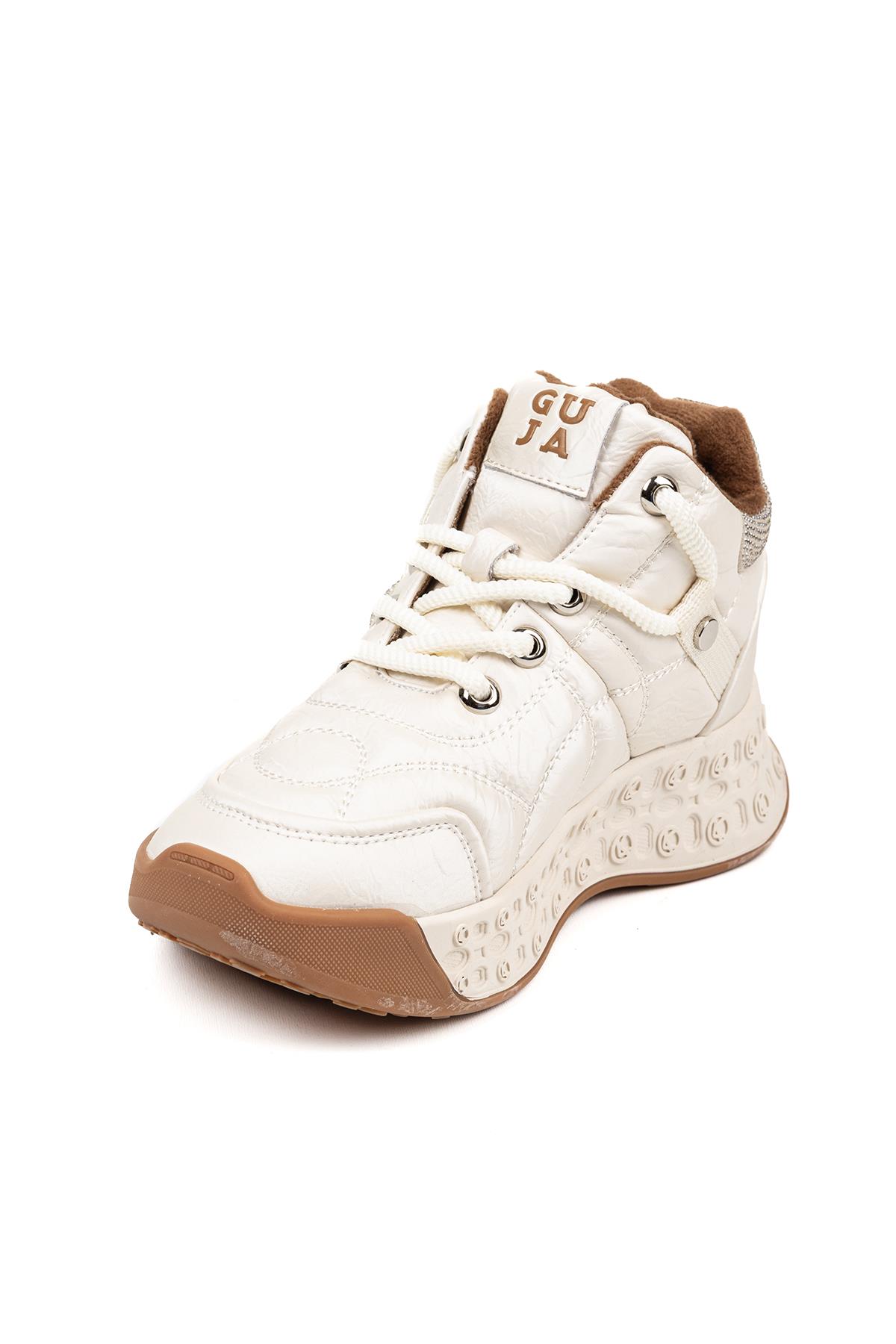 Kadın İthal Bilekli Sneaker Bej Kalın Taban Günlük Ayakkabı