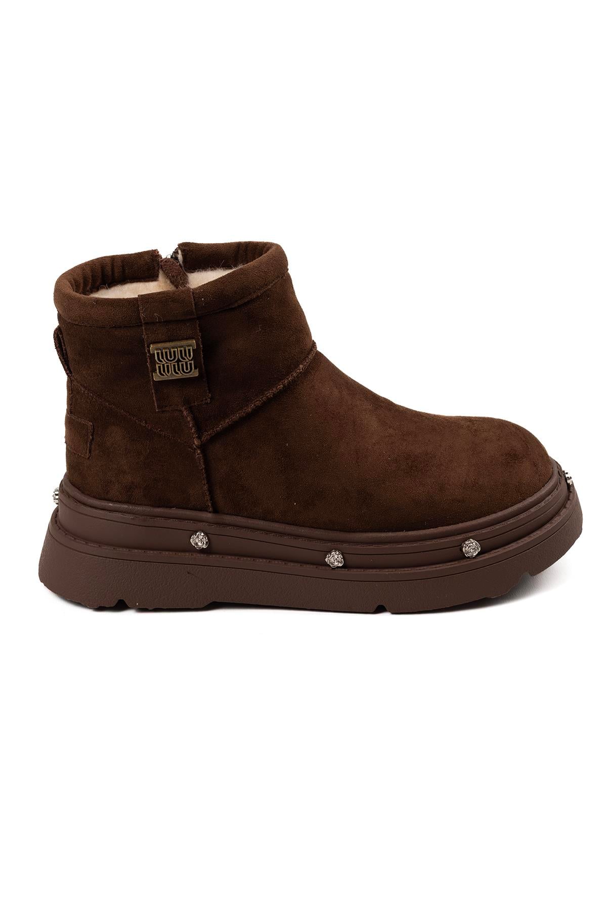 Guja Kadın Kahverengi Kürklü Kalın Taban Fermuarlı Kışlık Bot