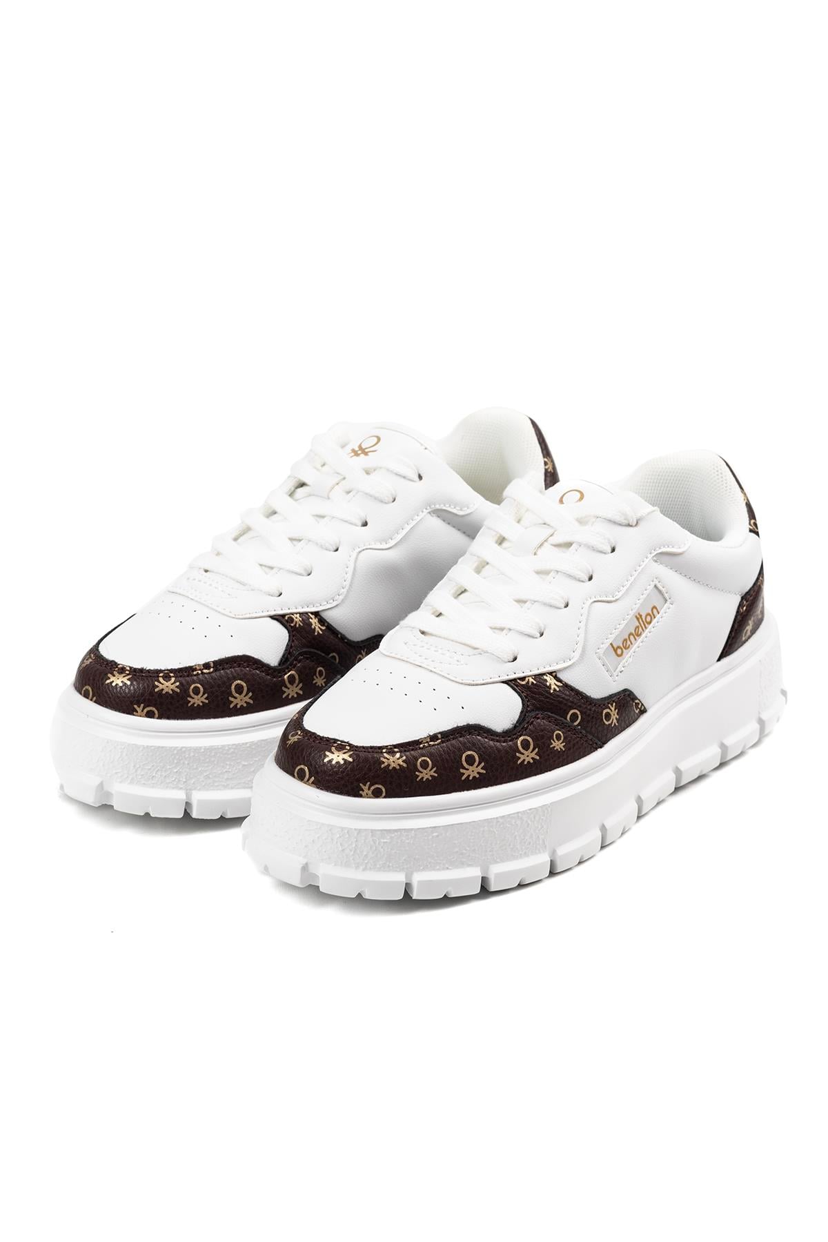 Benetton Logolu Platform Beyaz Yüksek Tırtıklı Taban Sneaker  