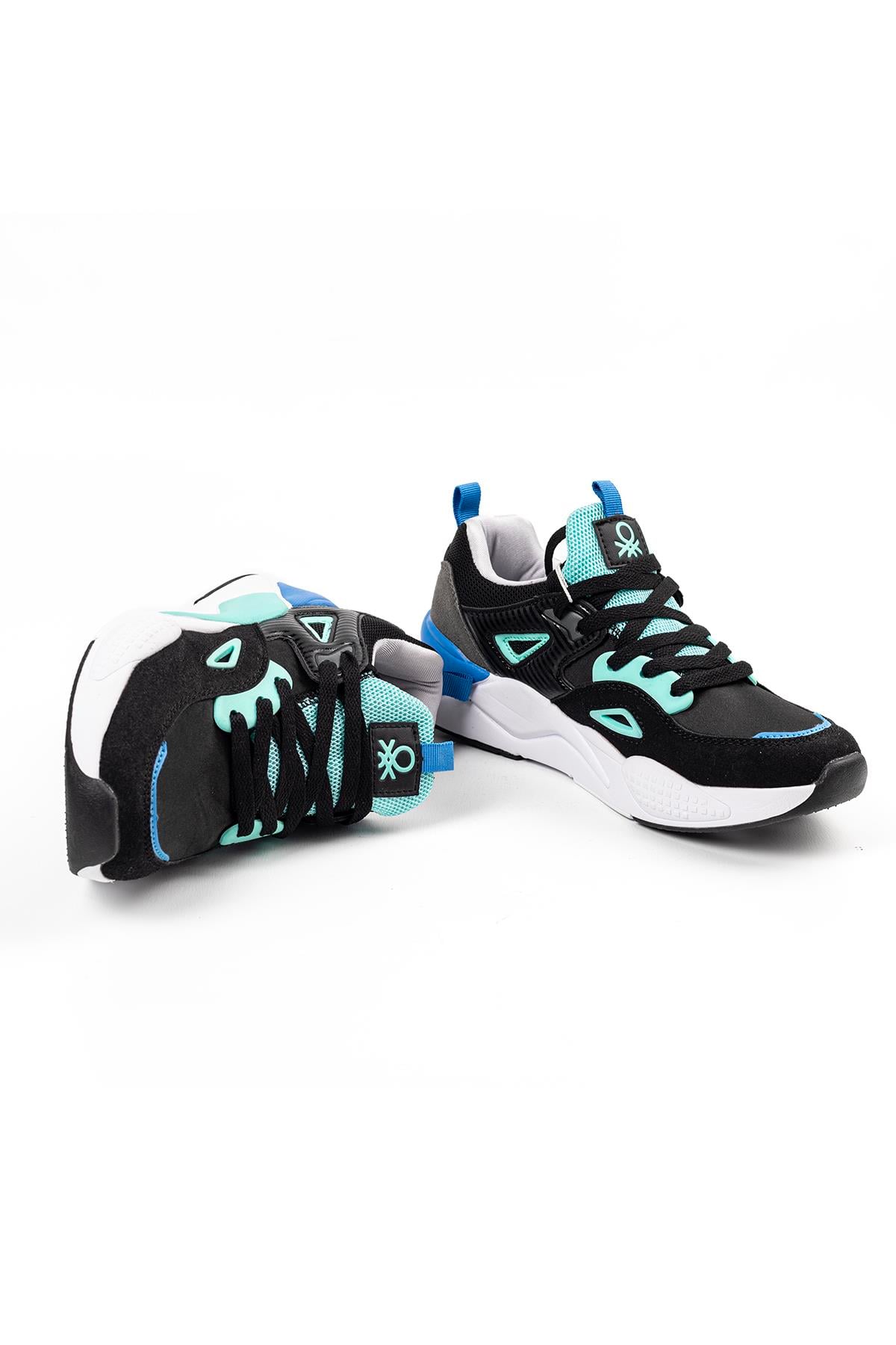 Benetton Kadın Siyah Turkuaz Kalın Taban Günlük Spor Sneaker Ayakkabı