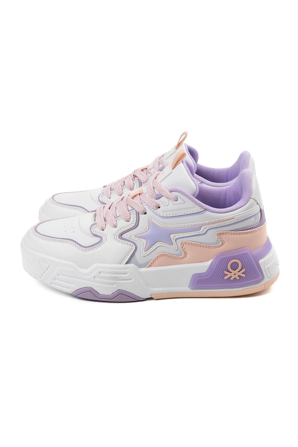 Benetton Kadın Beyaz Pudra Detaylı Kalın Taban Günlük Spor Sneaker Ayakkabı