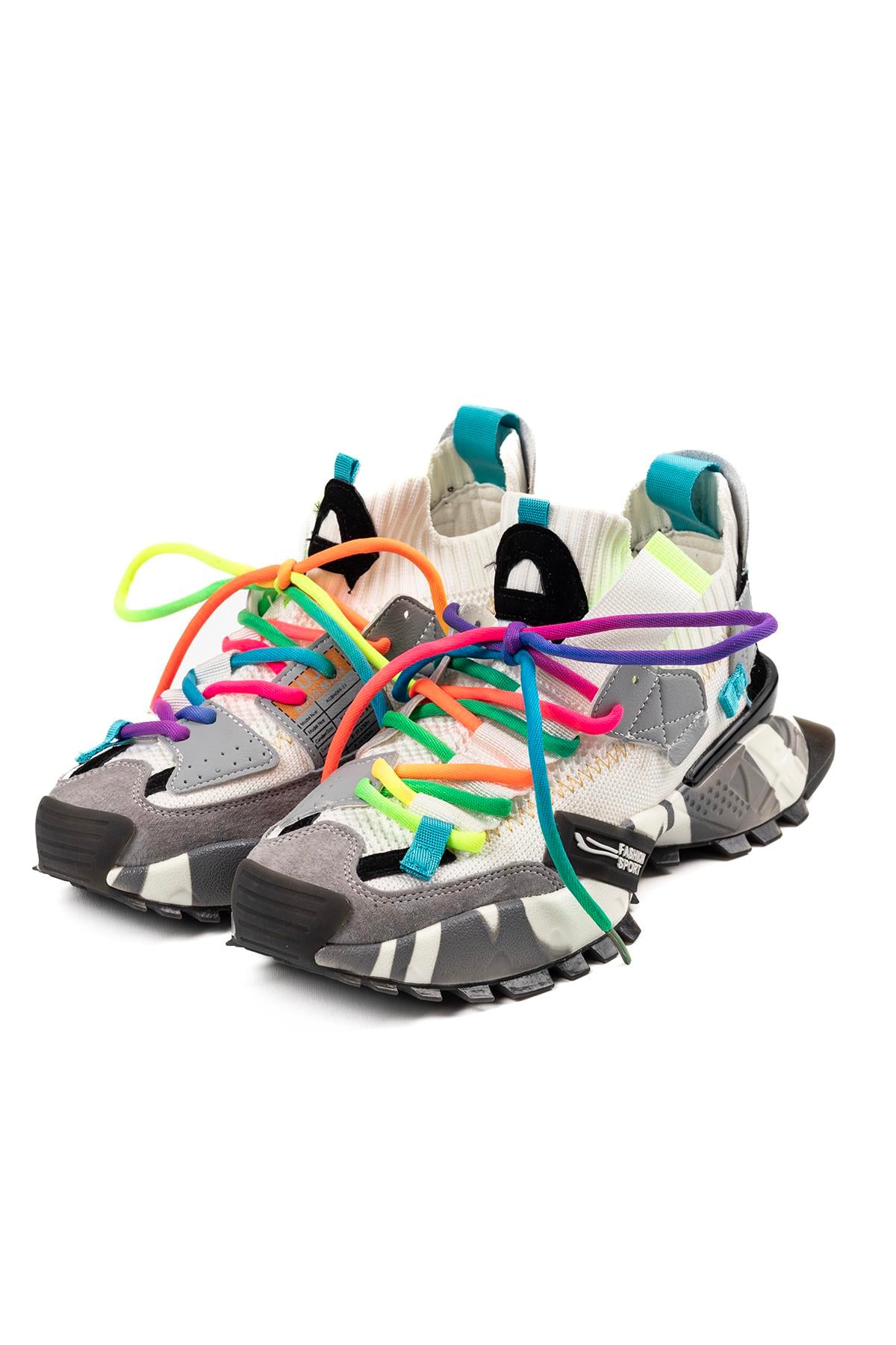 Kadın İthal Sneaker Bot Beyaz Renkli Bağcık Detaylı Kalın Taban Günlük Ayakkabı