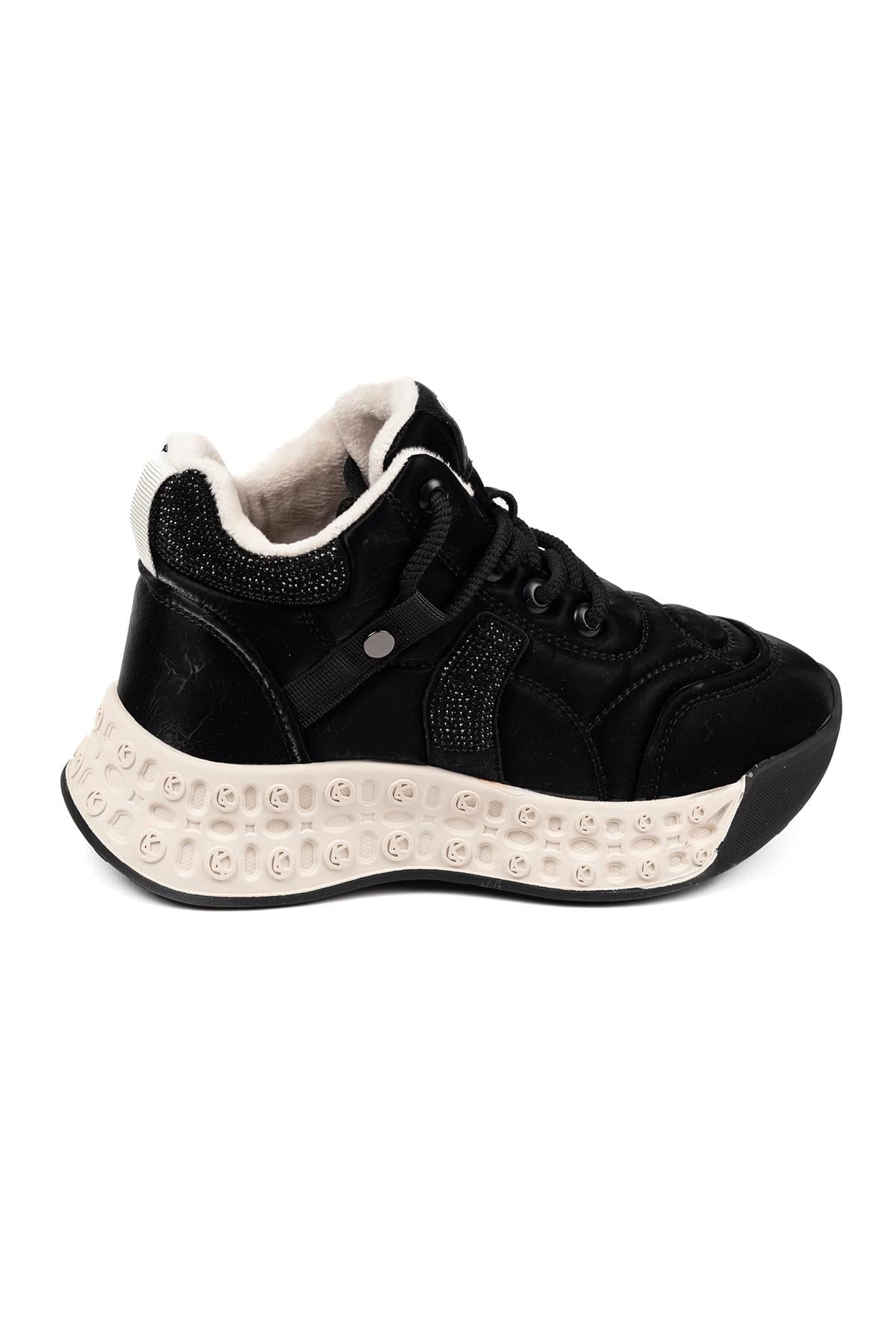 Kadın İthal Bilekli Sneaker Siyah Kalın Taban Günlük Ayakkabı