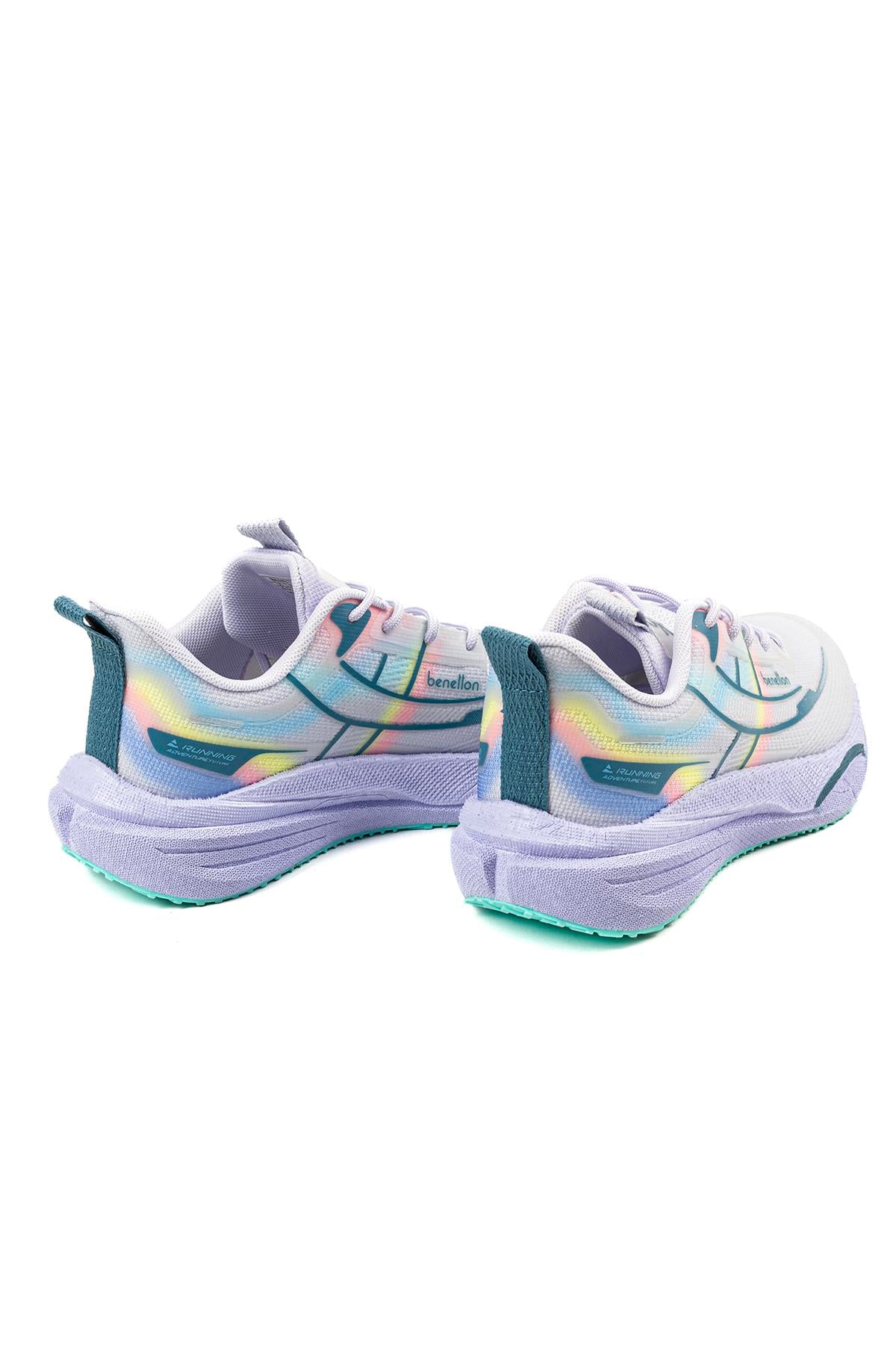 Benetton Kadın Beyaz Lila Turkuaz Renkli Detaylı Kalın Taban Spor Sneaker Ayakkabı