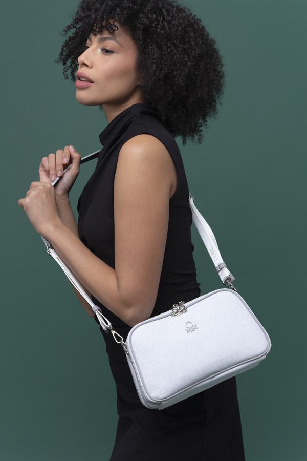 Benetton Kadın Çapraz Çanta | Beyaz Açık Gri