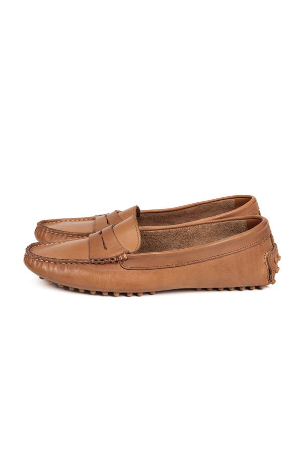 Kadın Taba Hakiki Deri Esnek Taban Loafer Ayakkabı