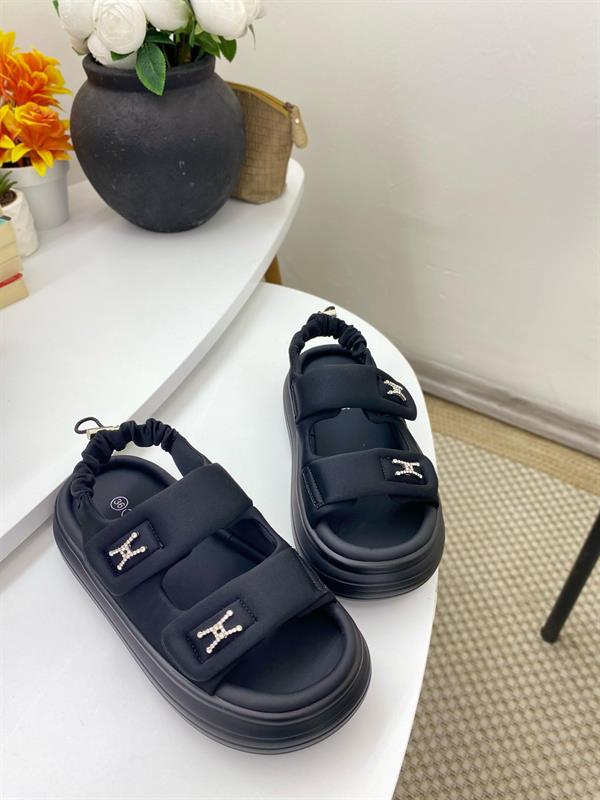  Kadın İthal Düz Sandalet | Siyah