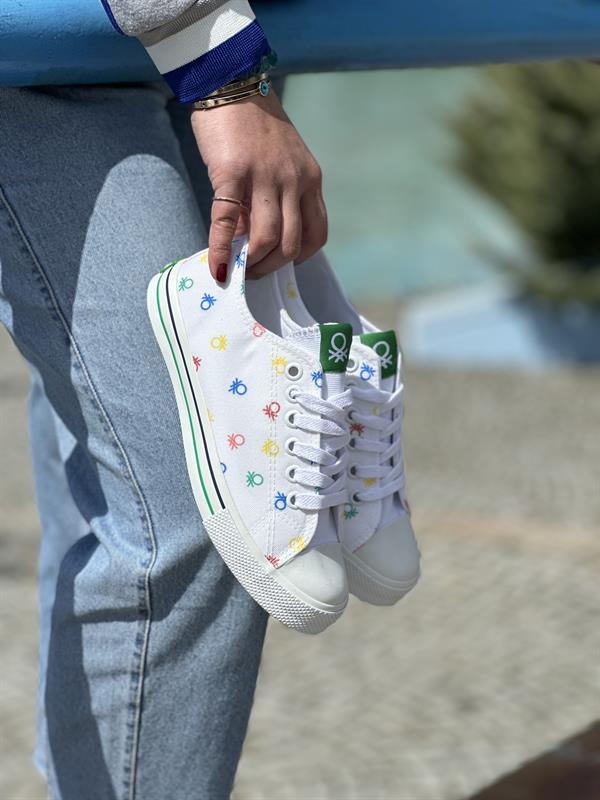Benetton Yazlık Kadın Spor Ayakkabı | Beyaz Desenli