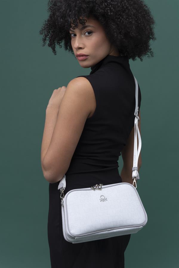 Benetton Kadın Çapraz Çanta | Beyaz Açık Gri